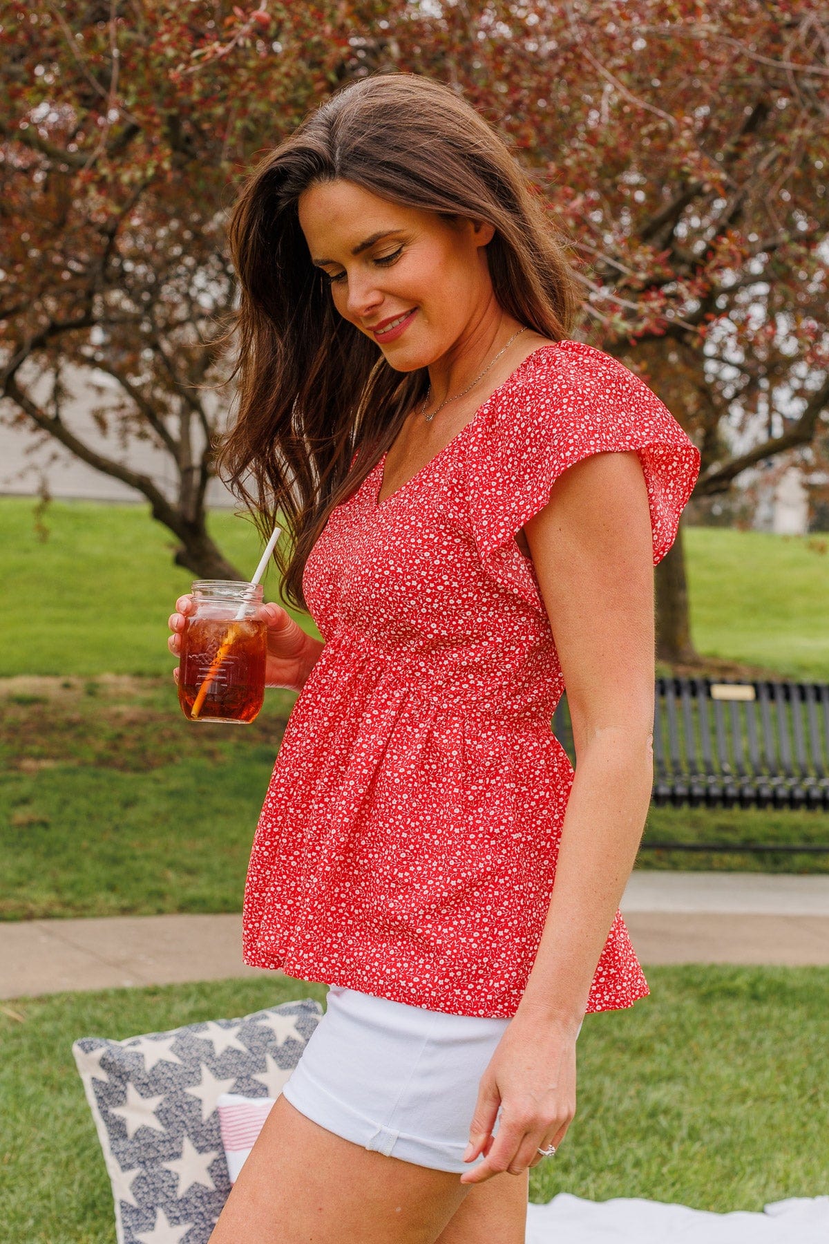 Picking Pansies Babydoll Floral Top- Red - Image 6
