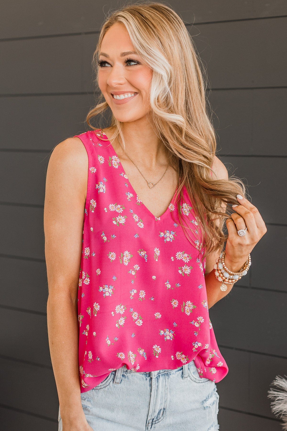 Picnic Date Floral Tank Top- Hot Pink - Image 3