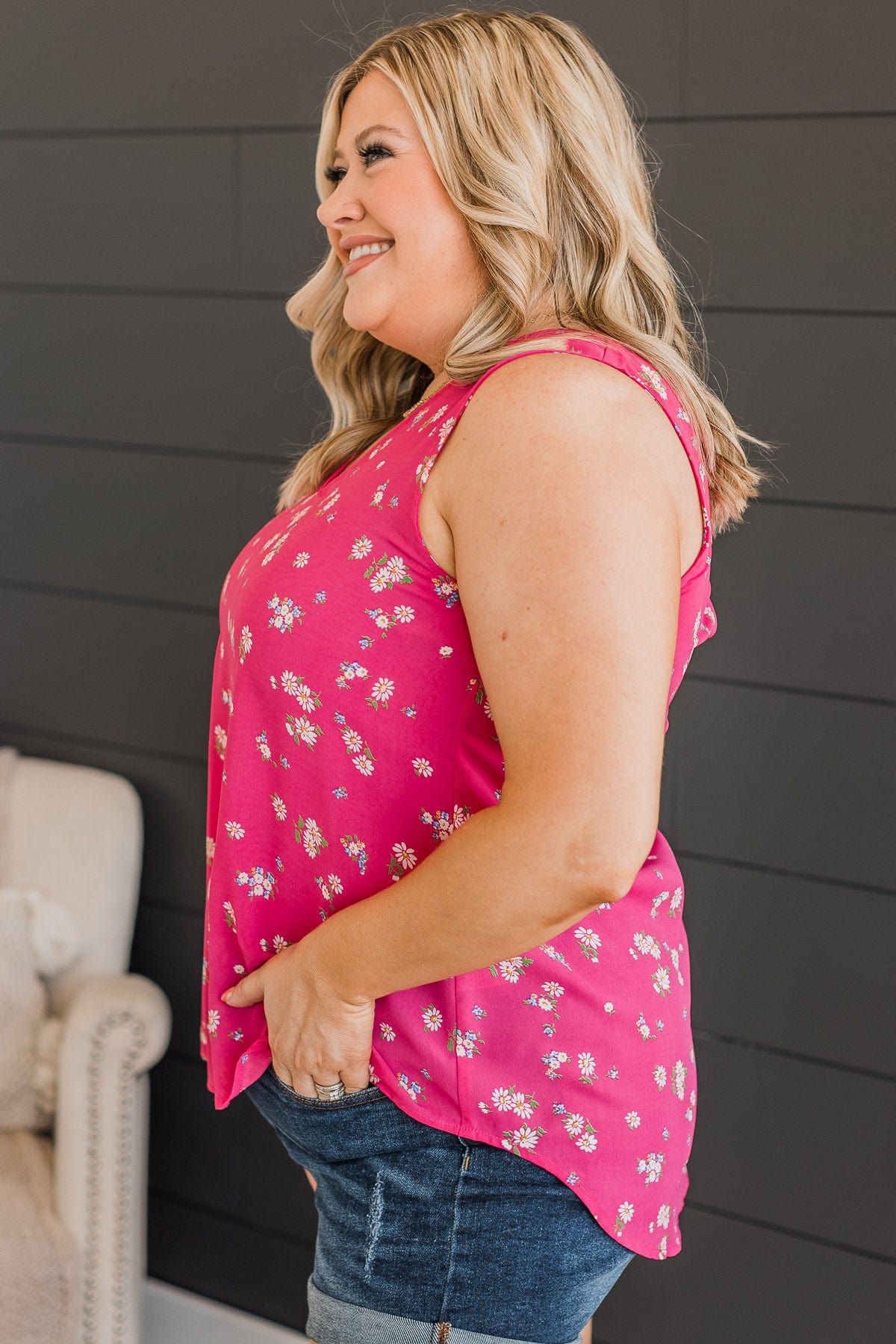 Picnic Date Floral Tank Top- Hot Pink - Image 6