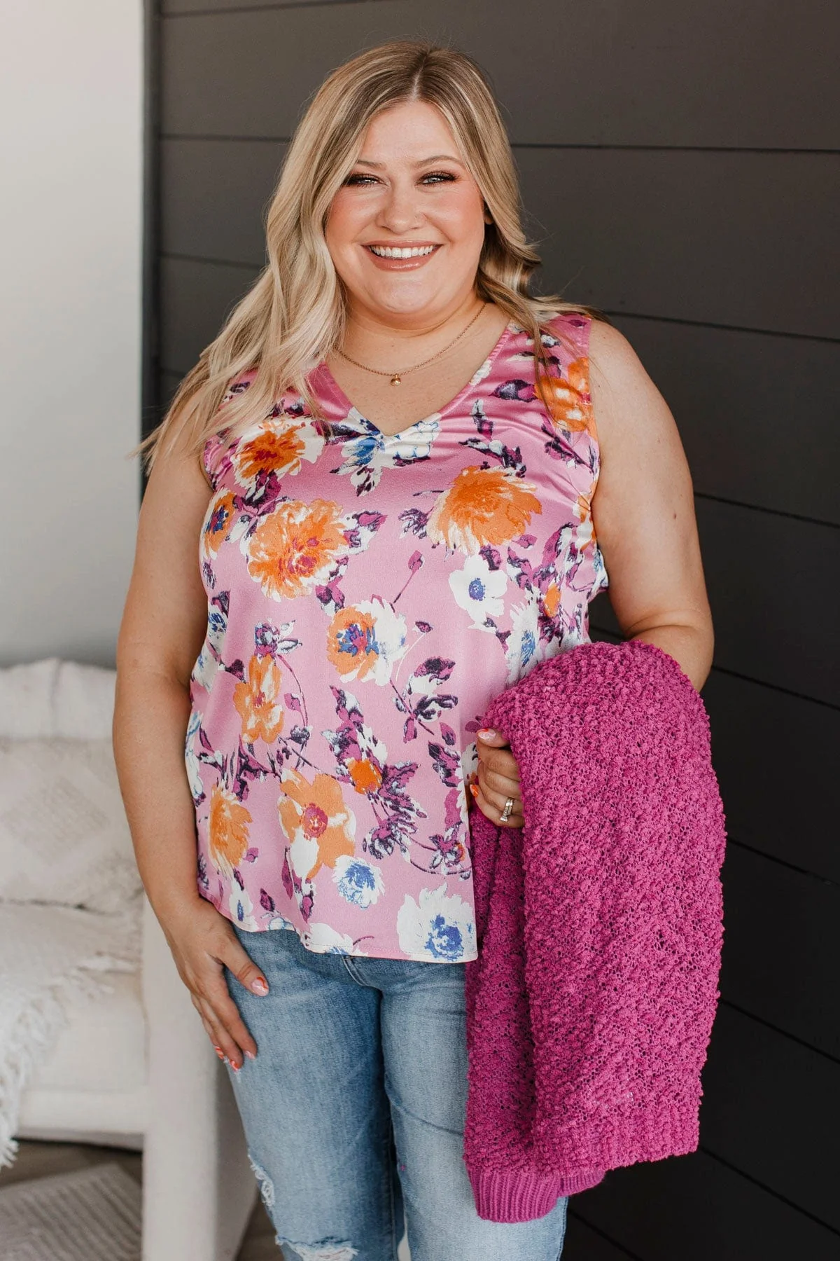 Picnic Date Floral Tank Top- Pink - Image 3