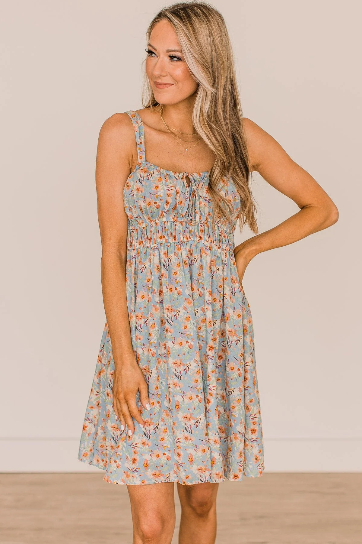 Picnic In The Park Floral Dress- Sky Blue - Image 2