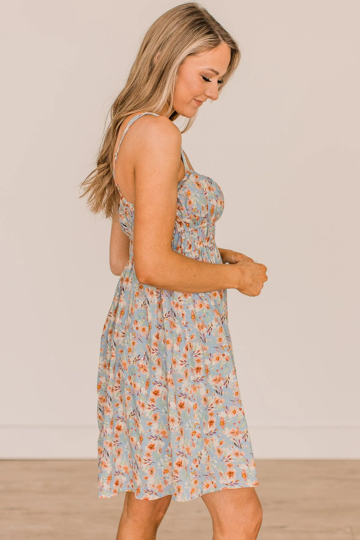 Picnic In The Park Floral Dress- Sky Blue - Image 6