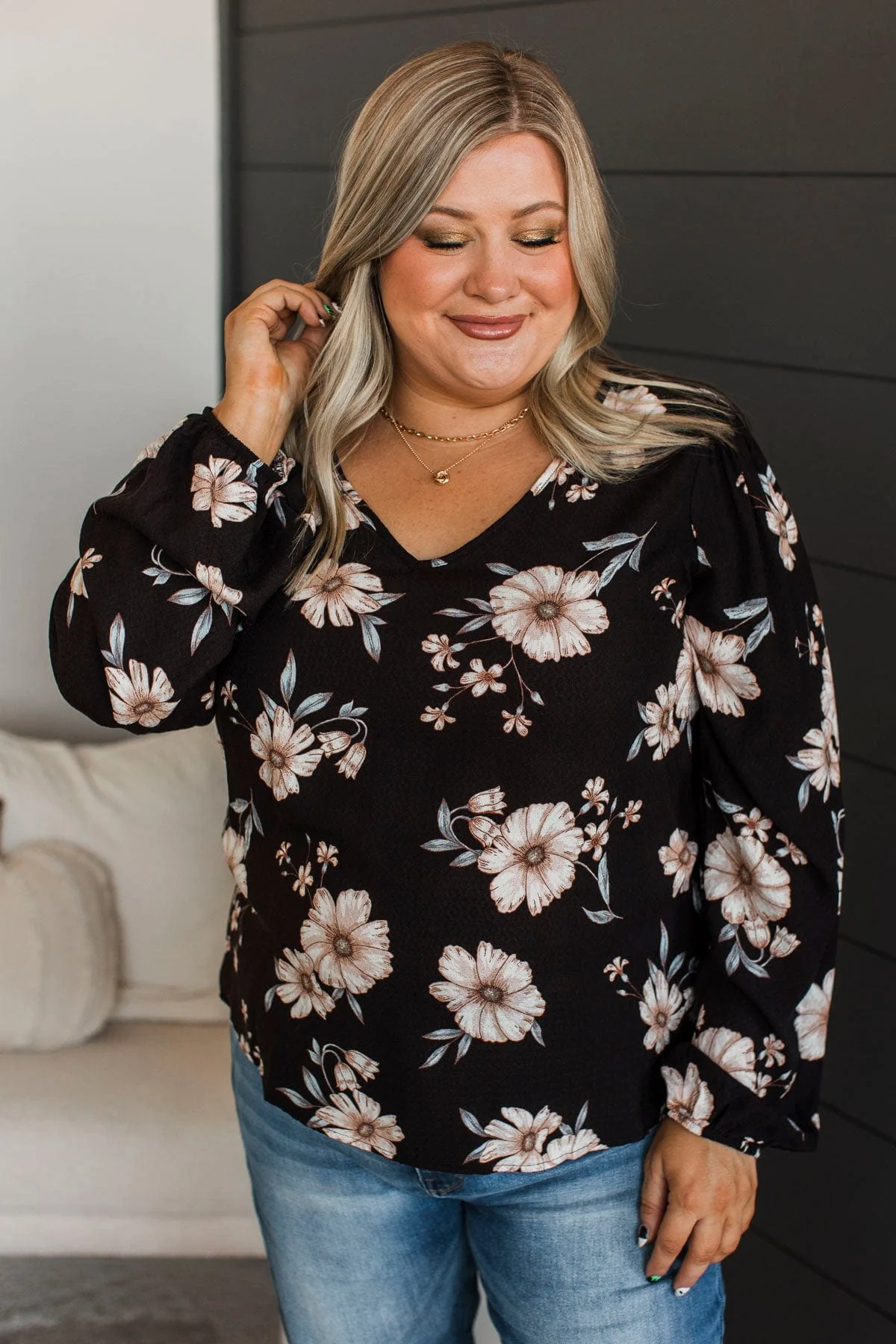 Picture Perfect Days Floral Blouse- Black - Image 3