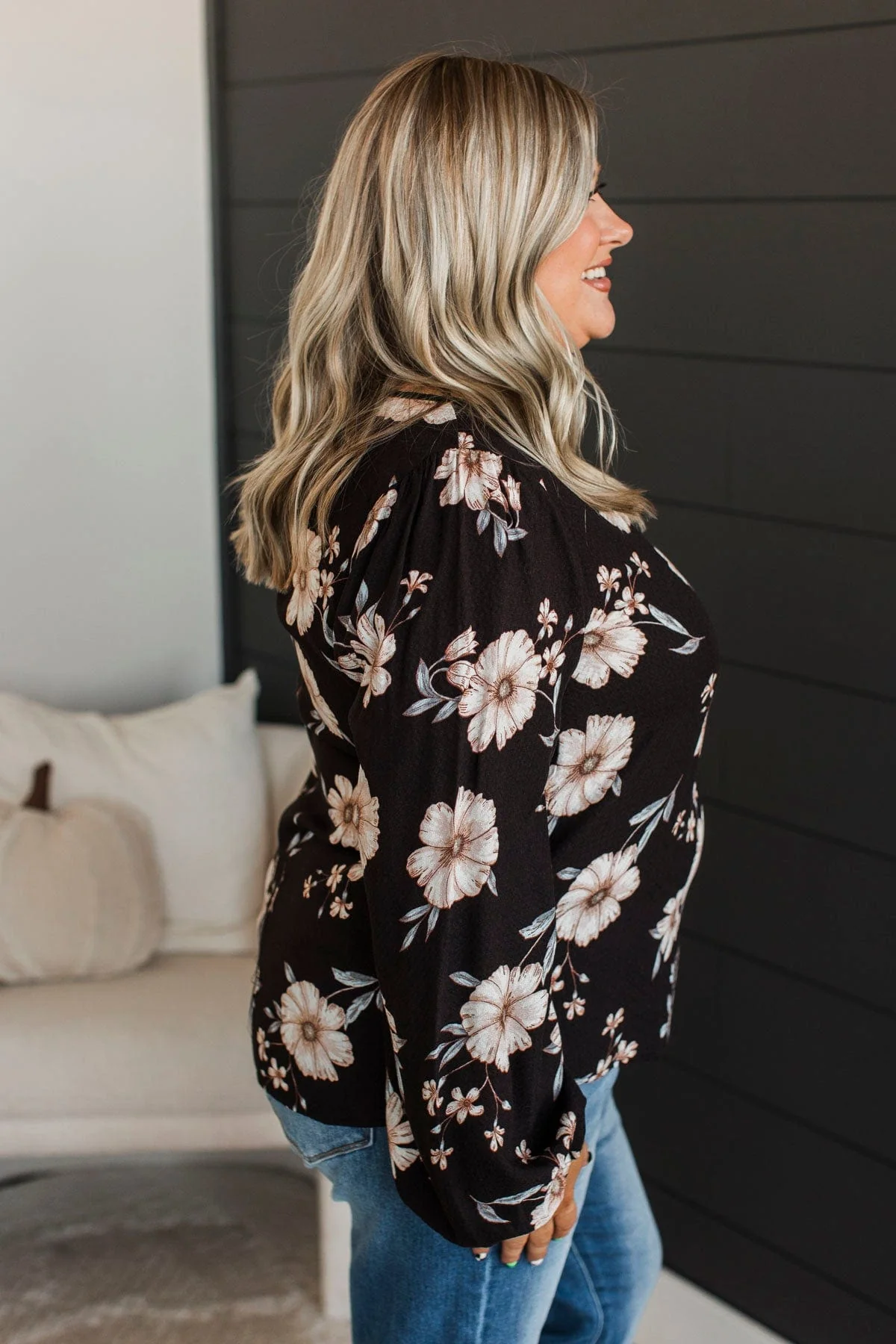 Picture Perfect Days Floral Blouse- Black - Image 5