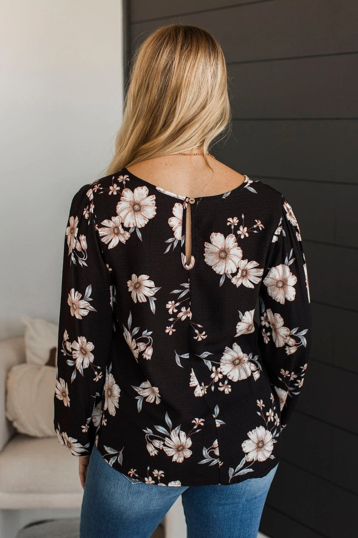 Picture Perfect Days Floral Blouse- Black - Image 8