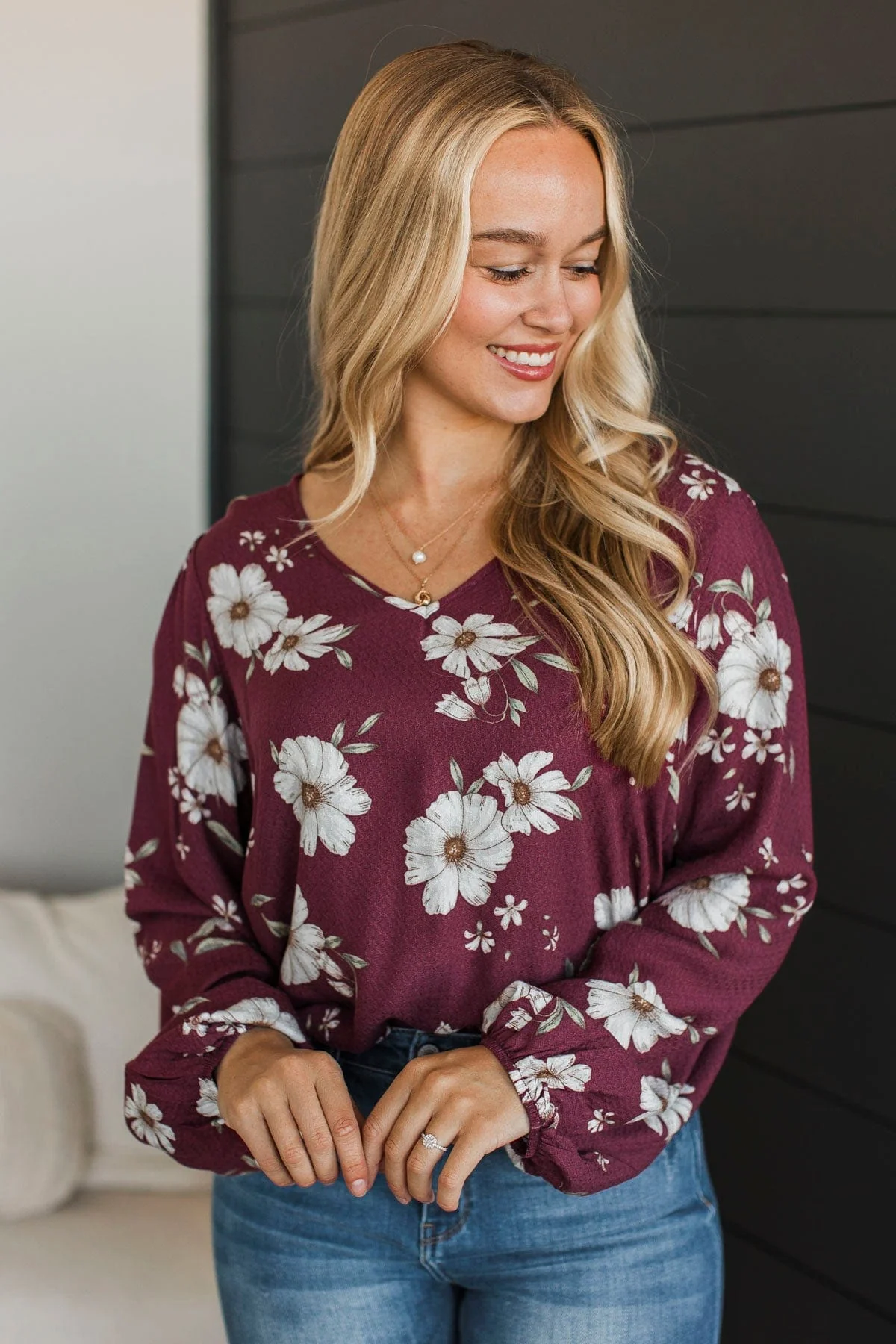 Picture Perfect Days Floral Blouse- Burgundy