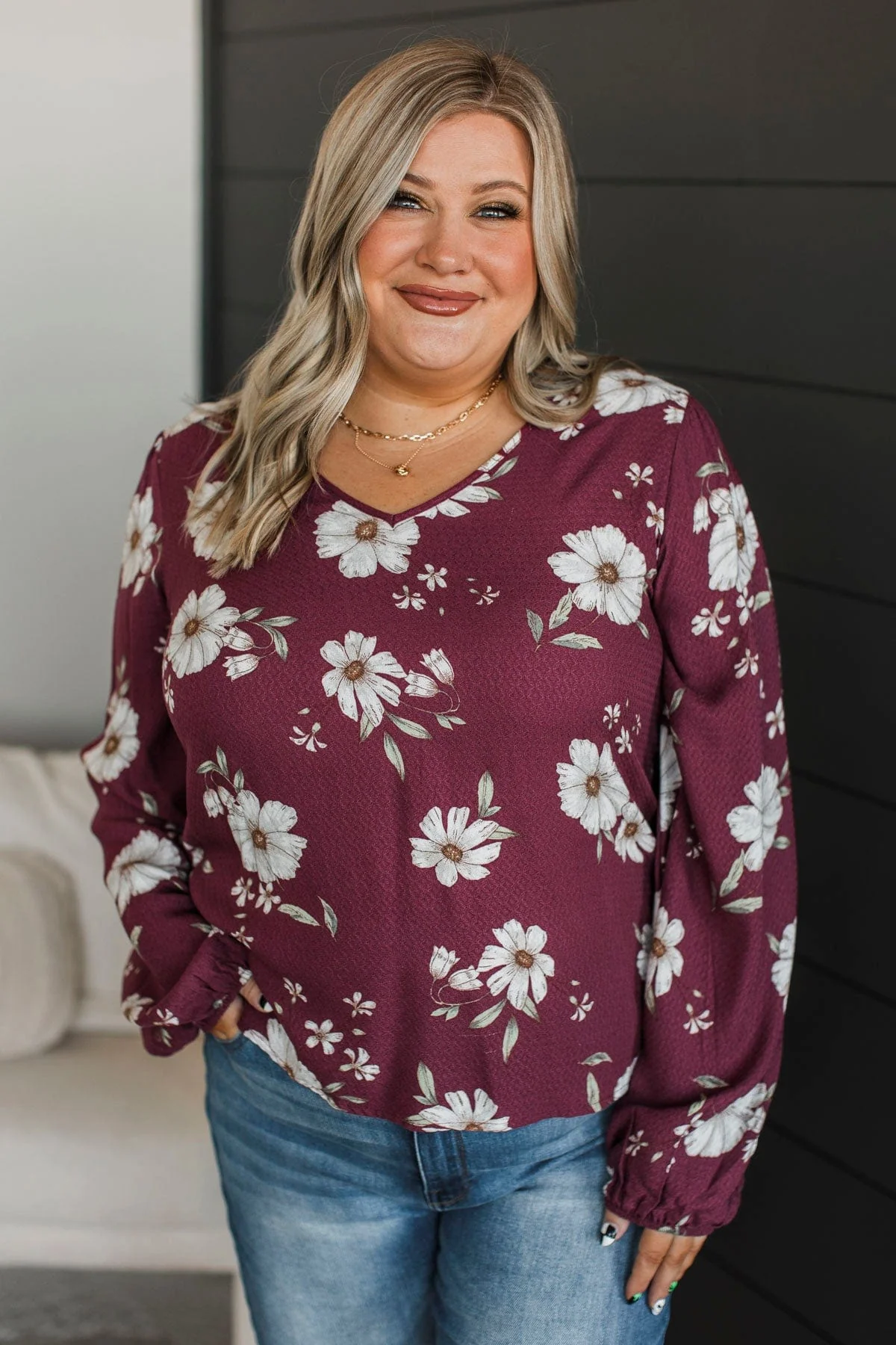 Picture Perfect Days Floral Blouse- Burgundy - Image 2