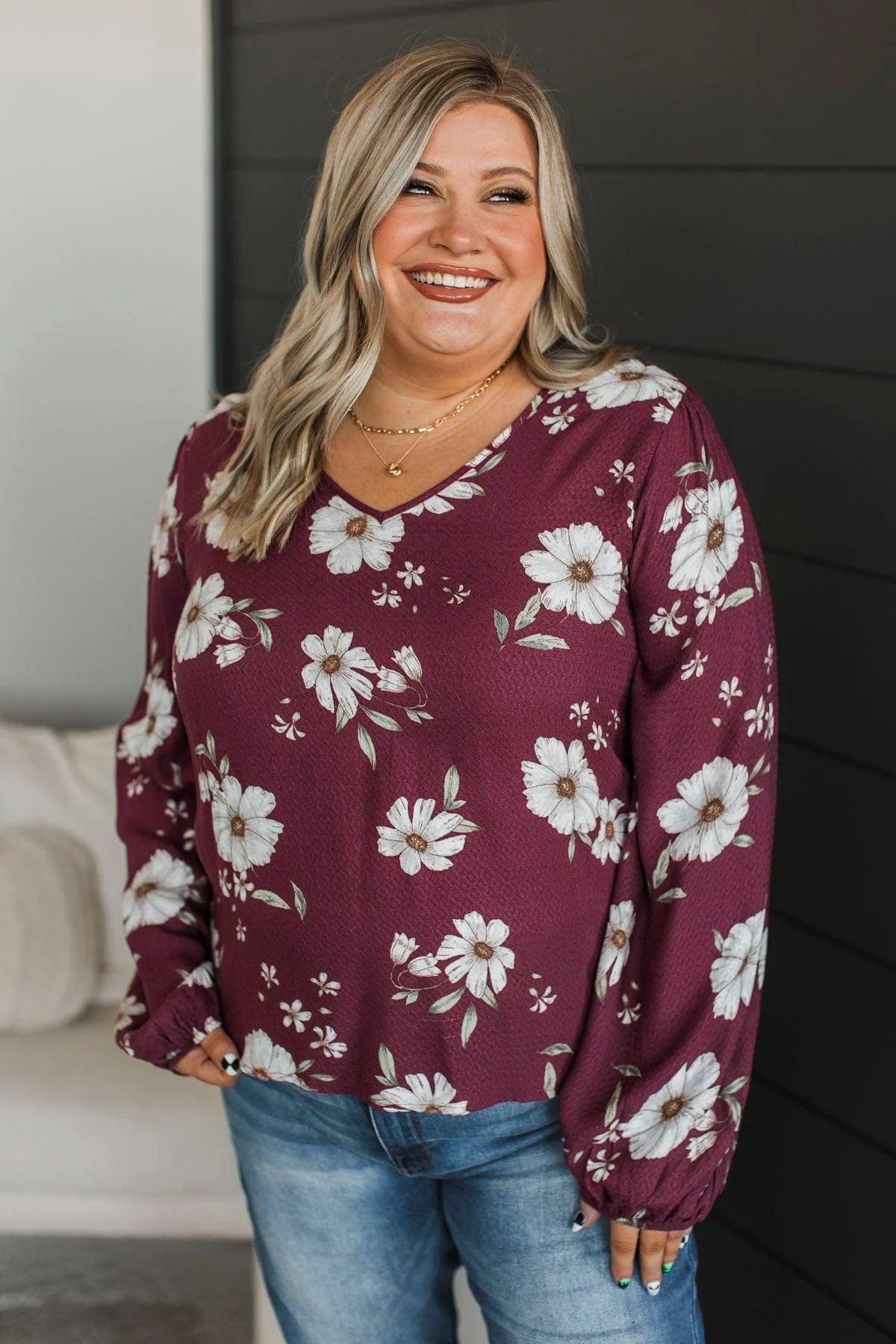 Picture Perfect Days Floral Blouse- Burgundy - Image 4