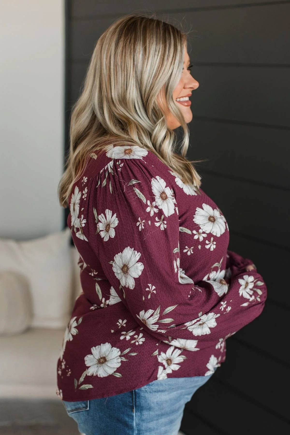 Picture Perfect Days Floral Blouse- Burgundy - Image 6