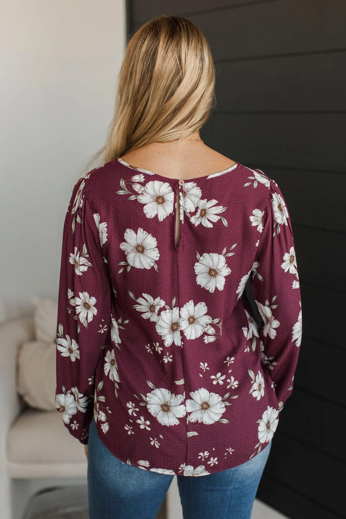 Picture Perfect Days Floral Blouse- Burgundy - Image 7