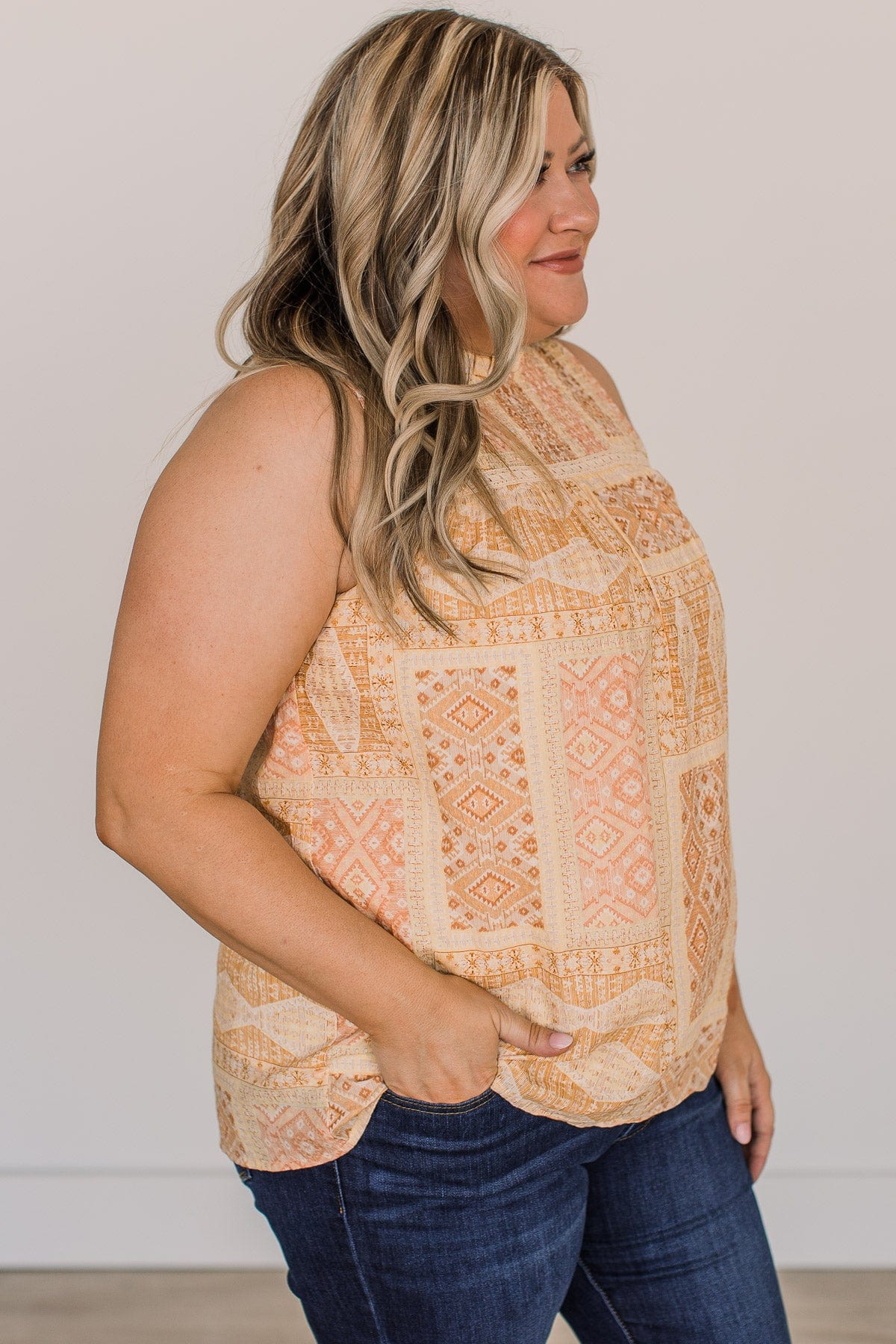 Picture Perfect Moments Sleeveless Blouse- Yellow & Light Pink - Image 6