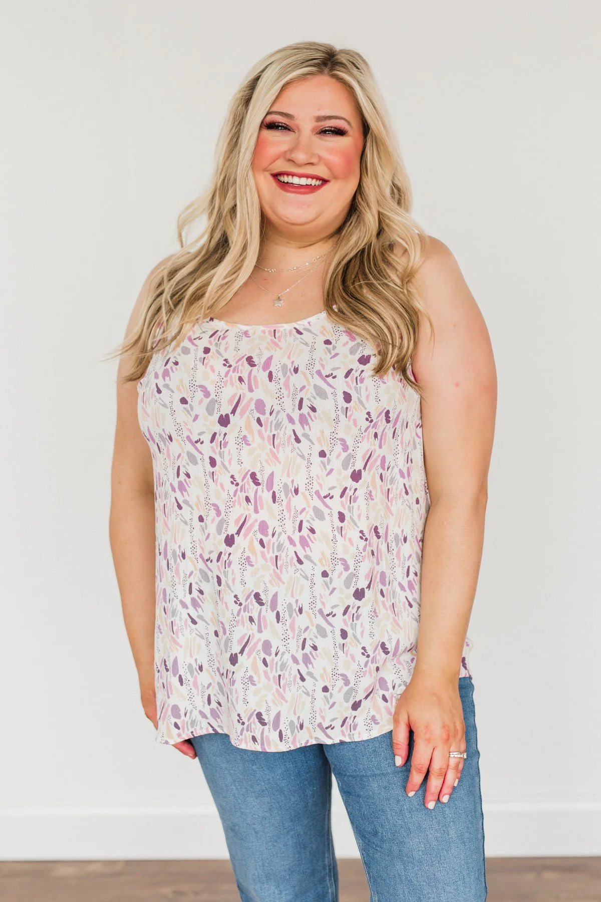 Picture Perfect Spotted Print Tank Top- Ivory & Lavender - Image 2