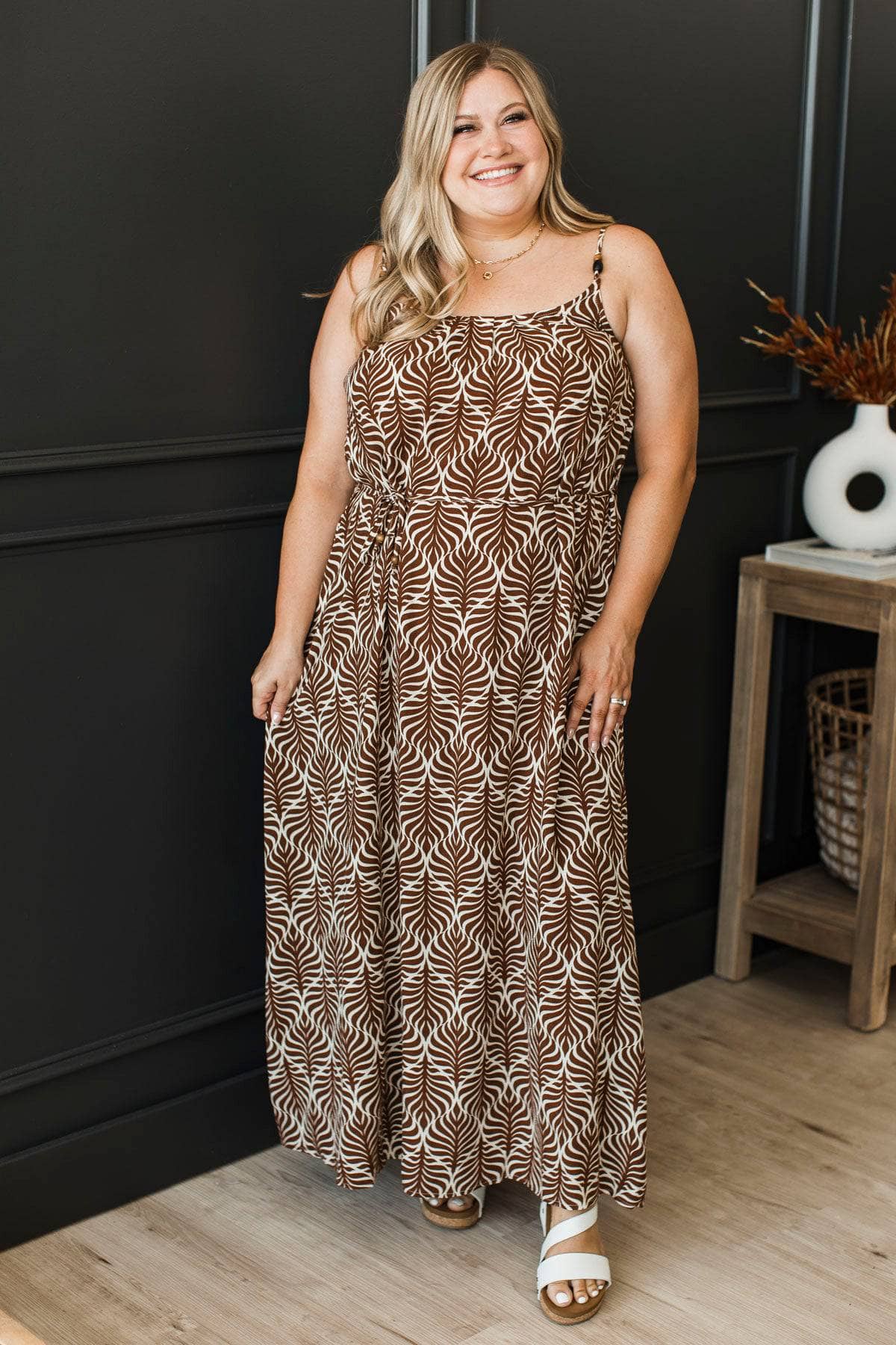 Picturesque Moments Printed Maxi Dress- Brown