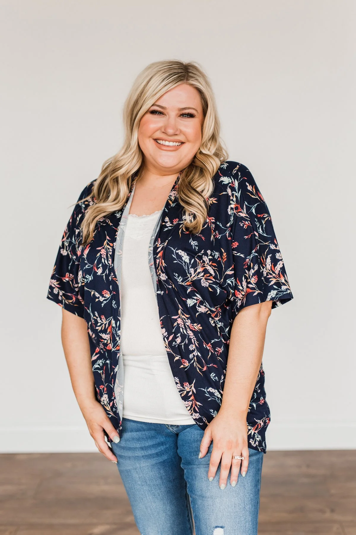 Picturing Paradise Floral Kimono- Navy - Image 2