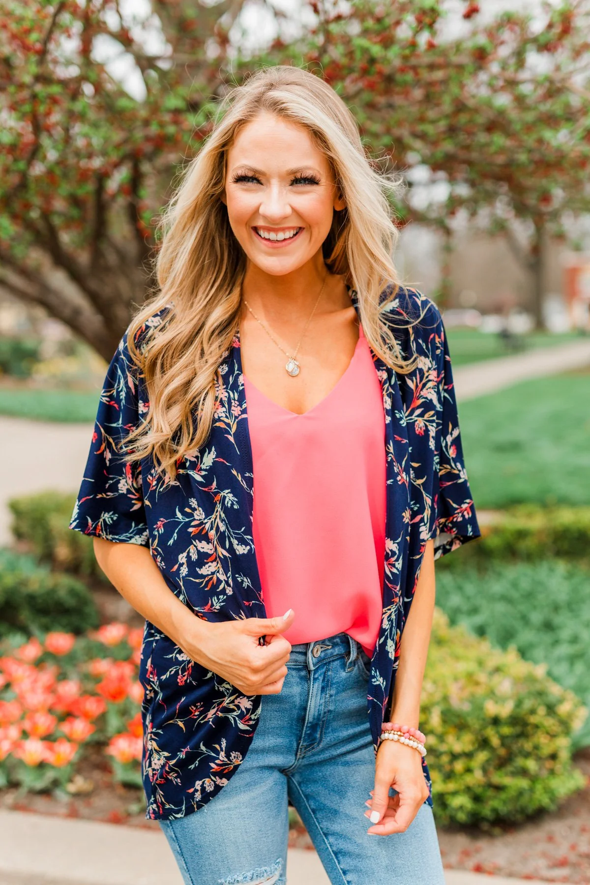 Picturing Paradise Floral Kimono- Navy - Image 3