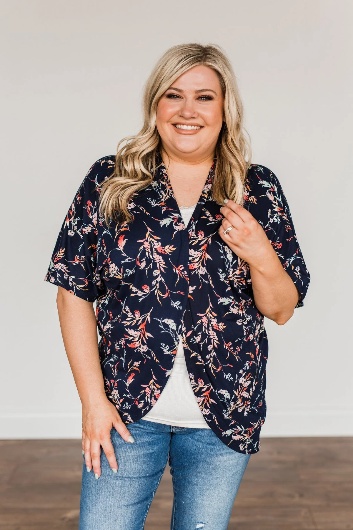 Picturing Paradise Floral Kimono- Navy - Image 4
