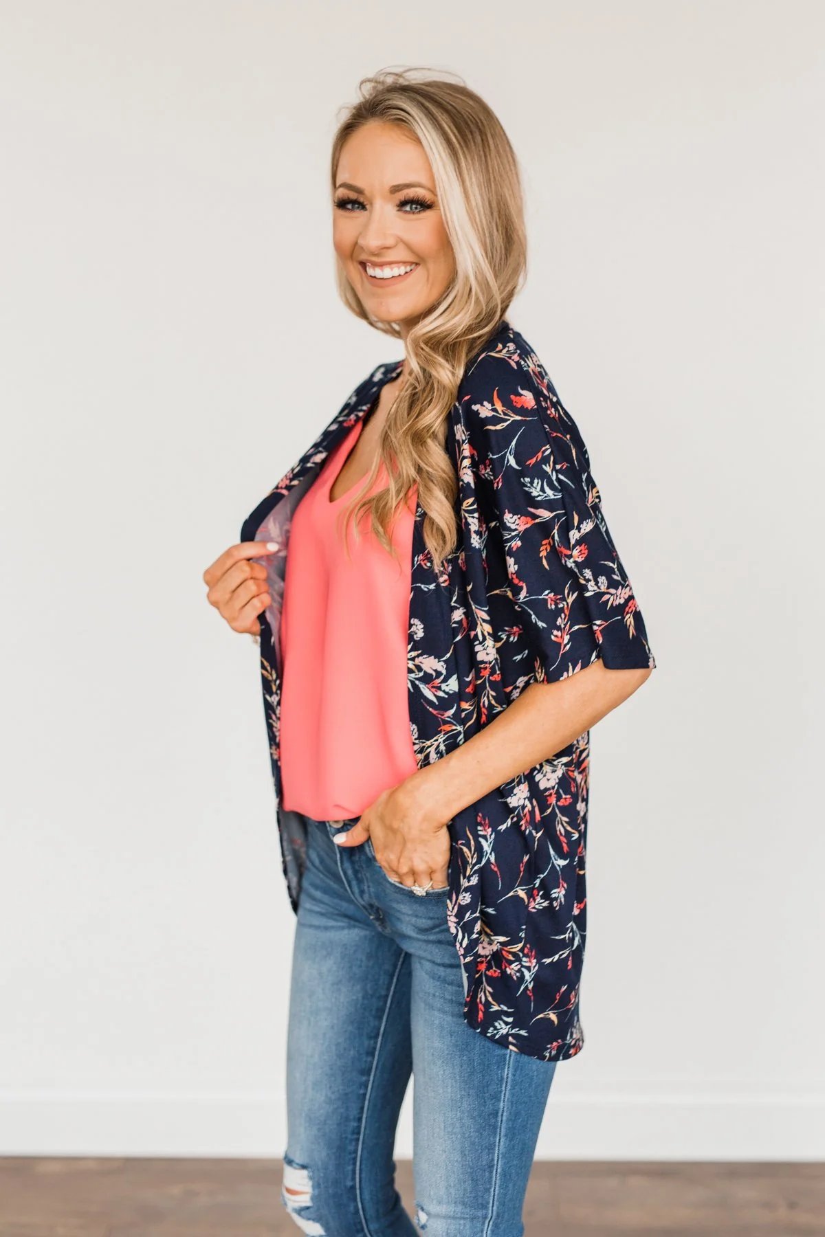 Picturing Paradise Floral Kimono- Navy - Image 6