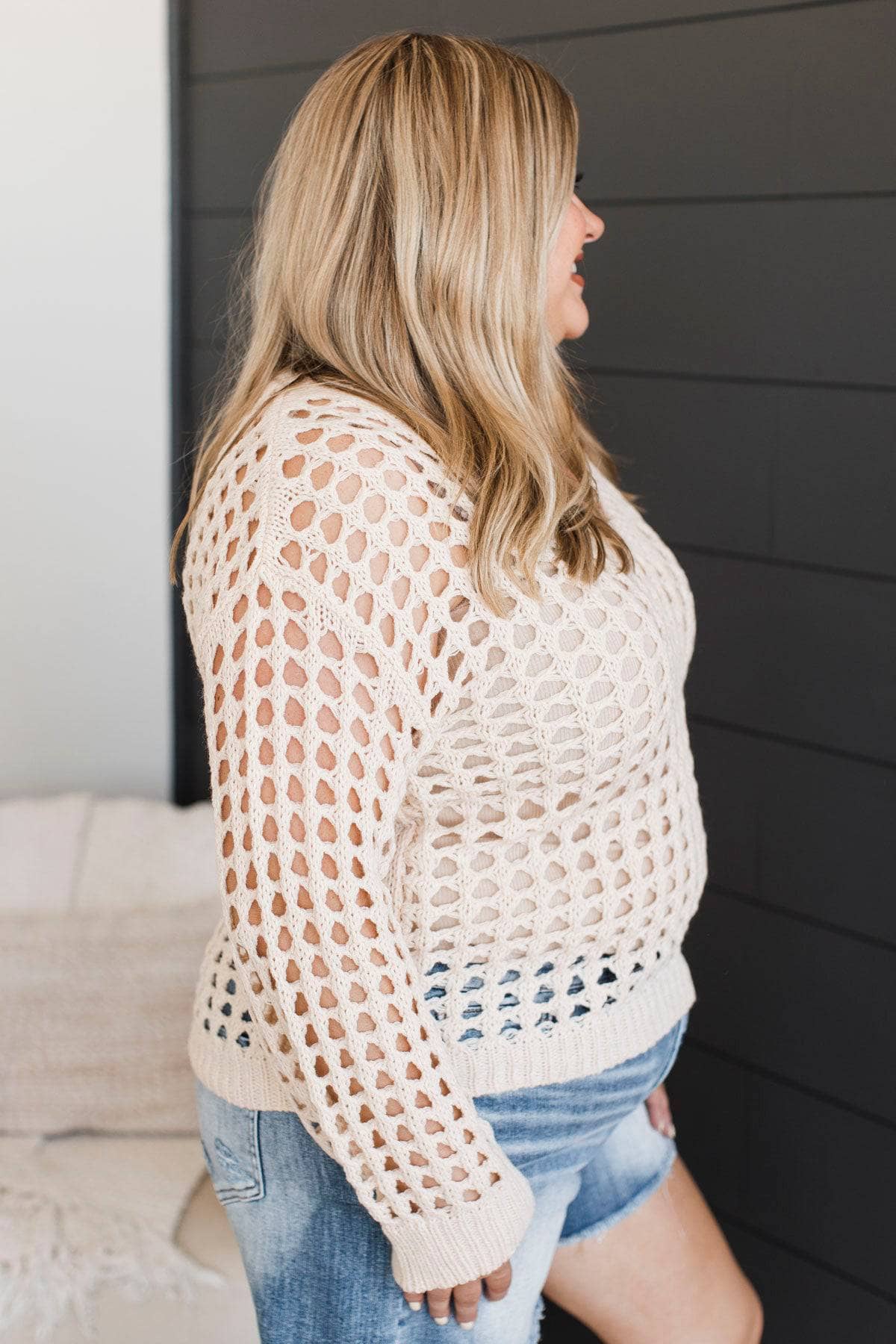 Piece Of Love Open Knit Sweater- Oatmeal - Image 5