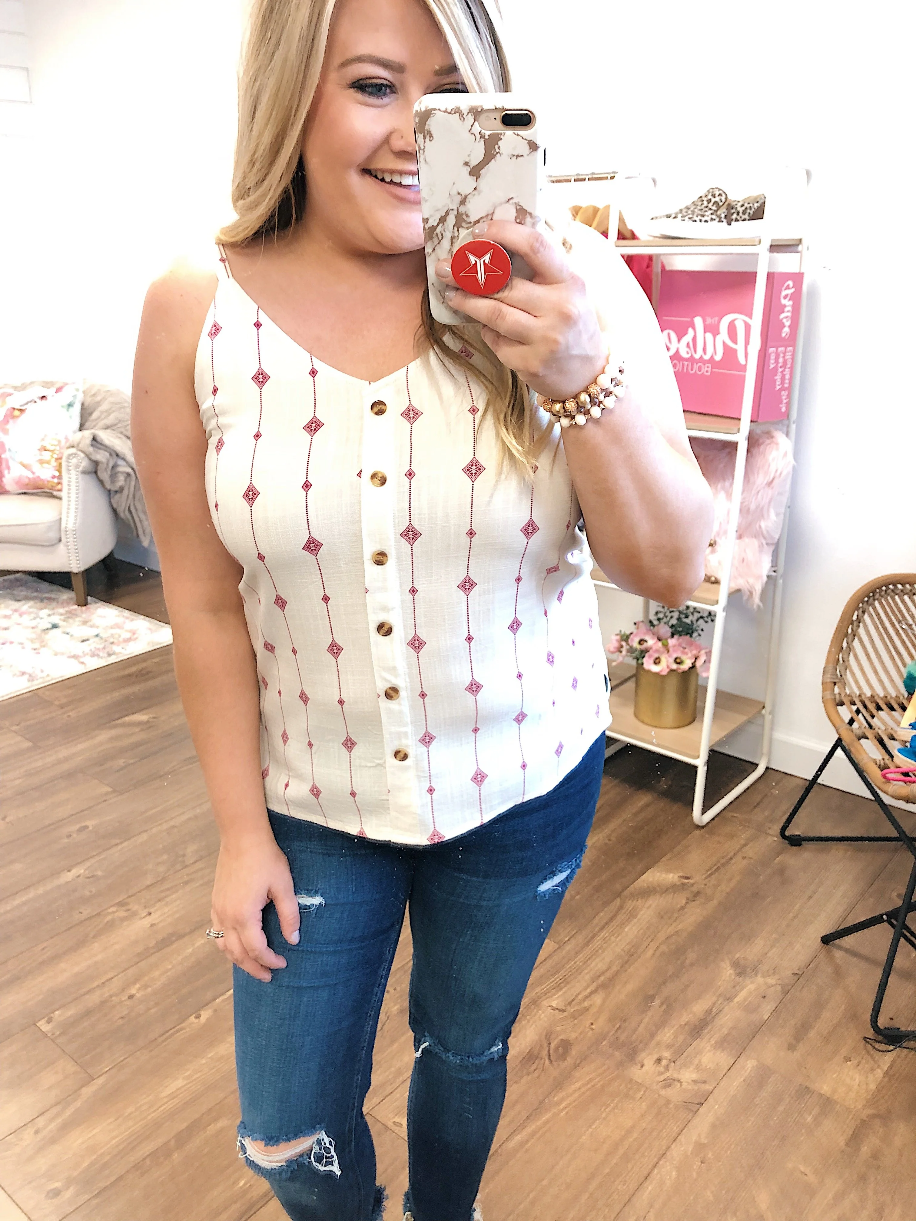 Pieces Of Me Button Tank Top- Antique White - Image 2