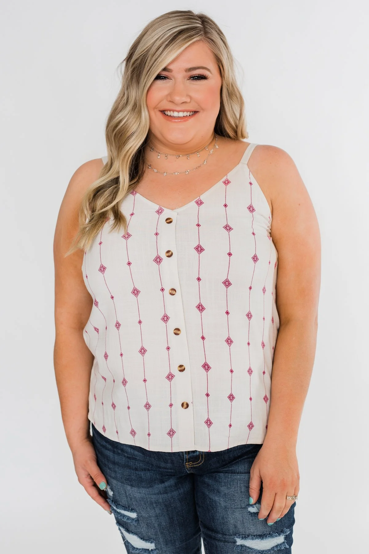Pieces Of Me Button Tank Top- Antique White - Image 7