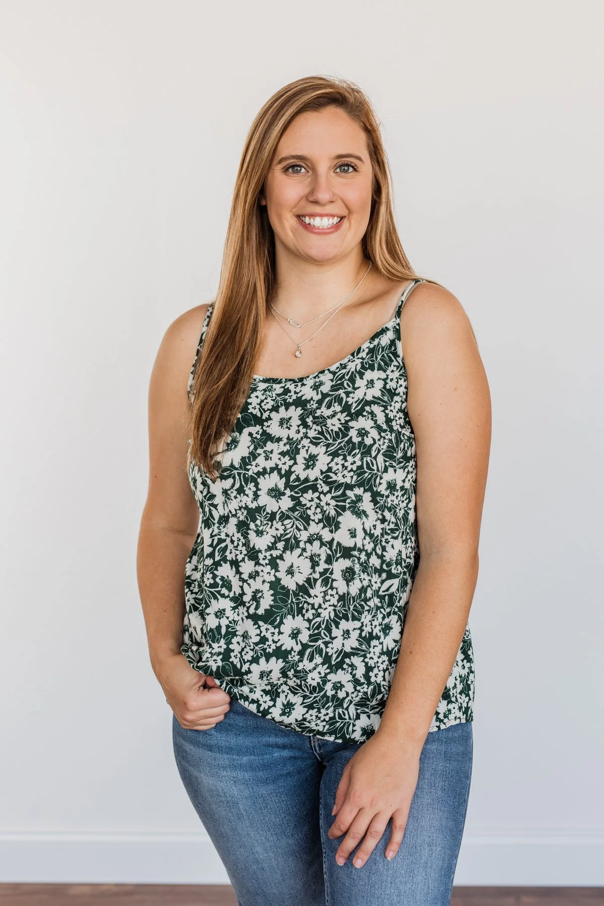 Pieces Of My Heart Floral Tank- Hunter Green - Image 2