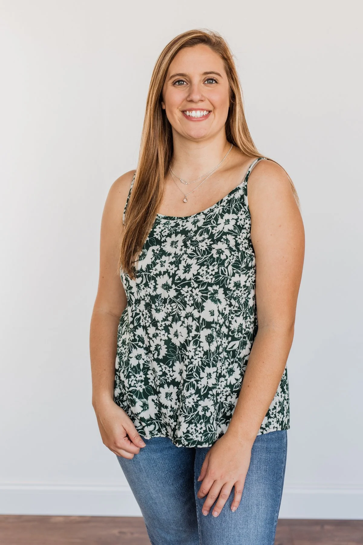 Pieces Of My Heart Floral Tank- Hunter Green - Image 6