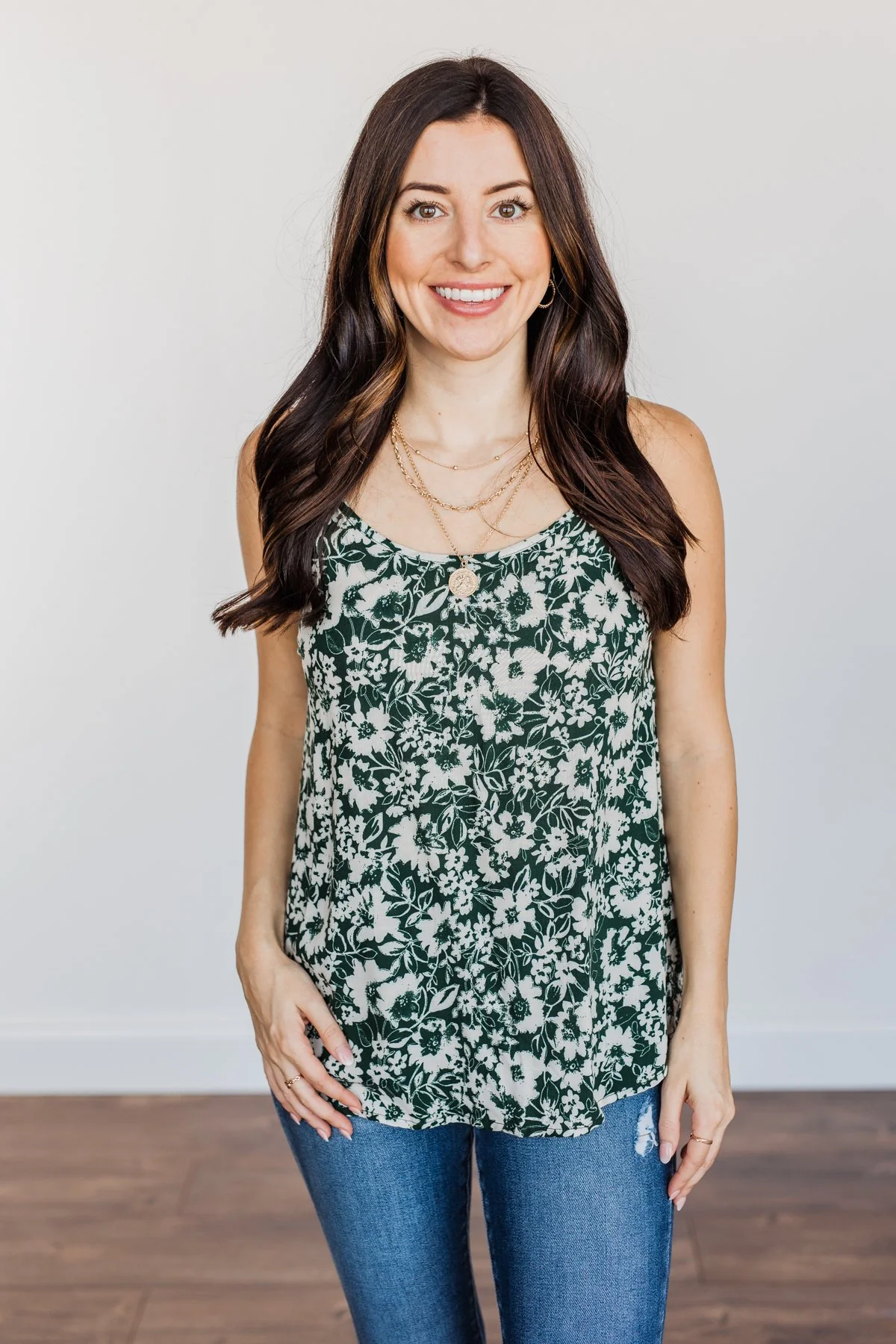 Pieces Of My Heart Floral Tank- Hunter Green - Image 9