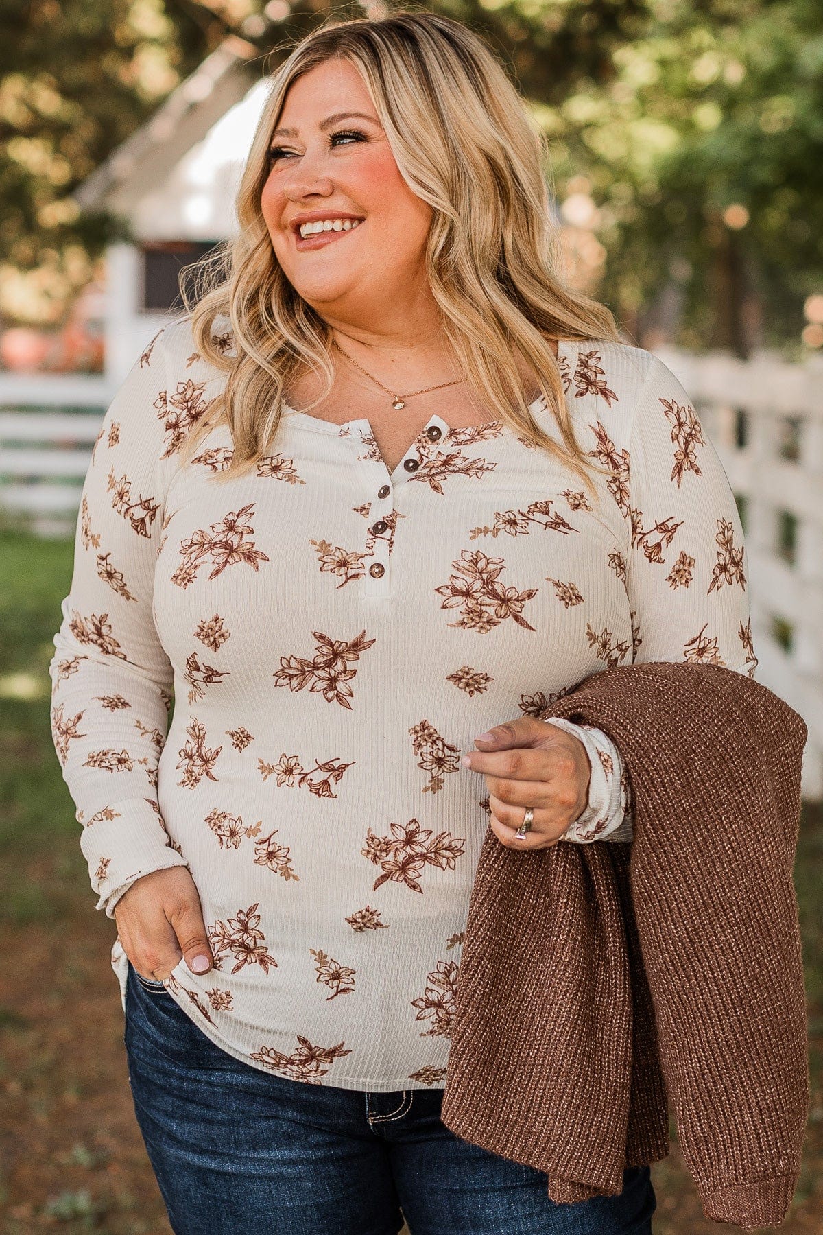 Piercing Beauty Floral Henley Top- Ivory - Image 2