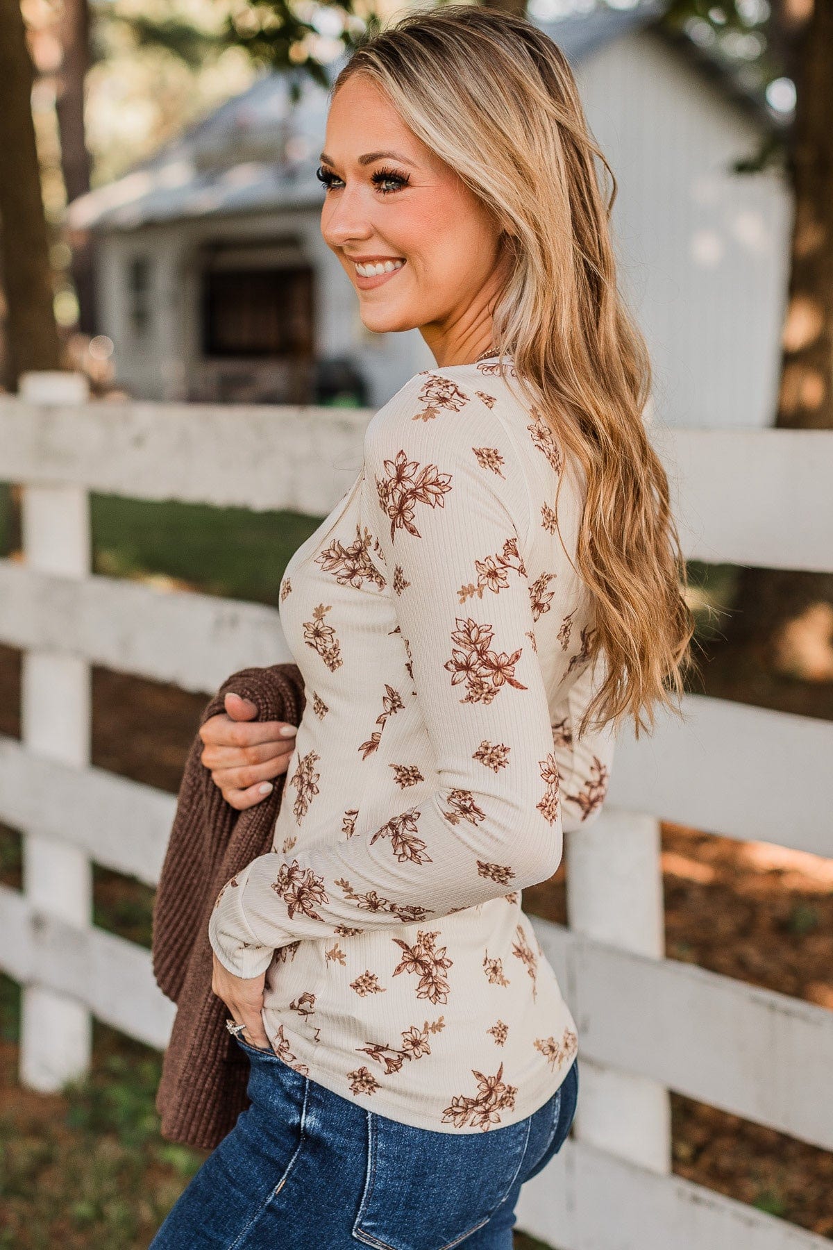 Piercing Beauty Floral Henley Top- Ivory - Image 5