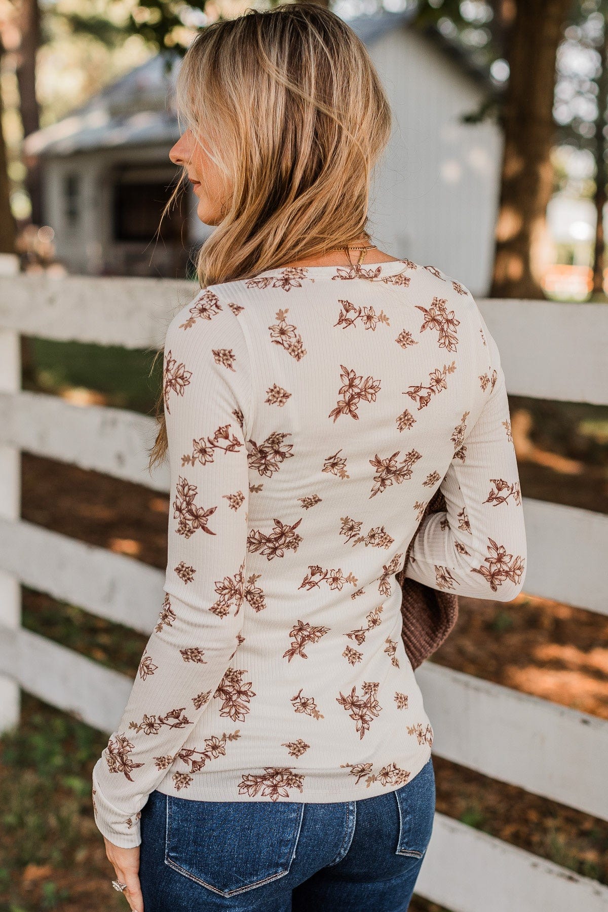 Piercing Beauty Floral Henley Top- Ivory - Image 6