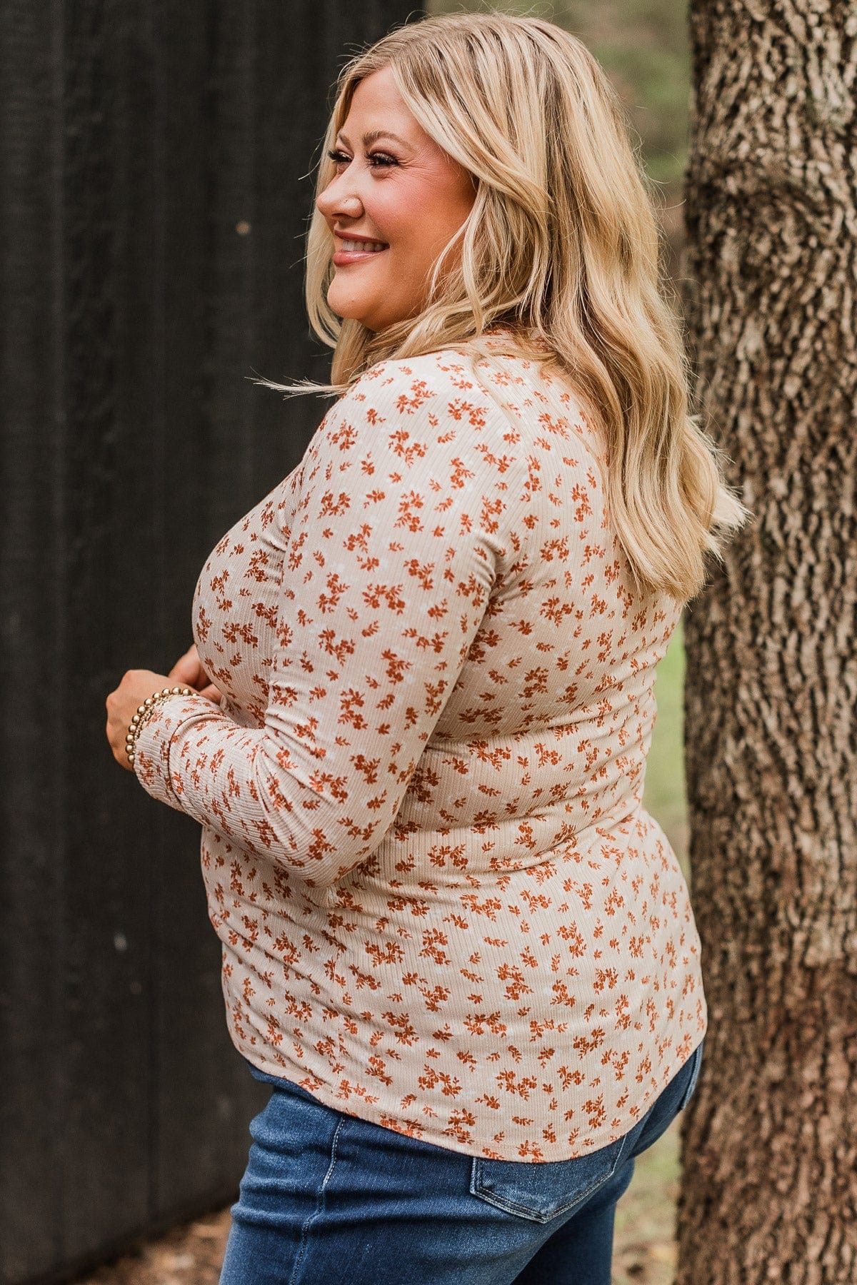 Piercing Beauty Floral Henley Top- Cream - Image 6
