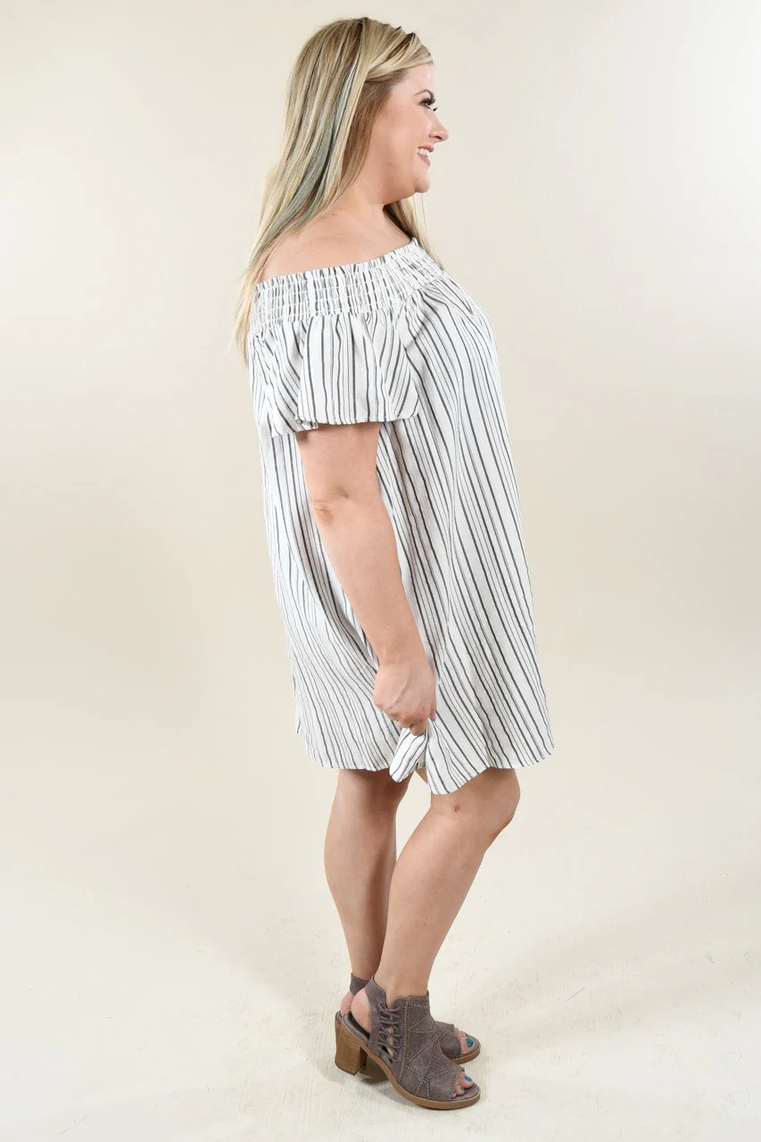 Pin Stripe Off The Shoulder Dress - Image 5