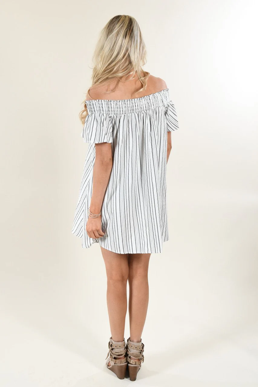 Pin Stripe Off The Shoulder Dress - Image 6