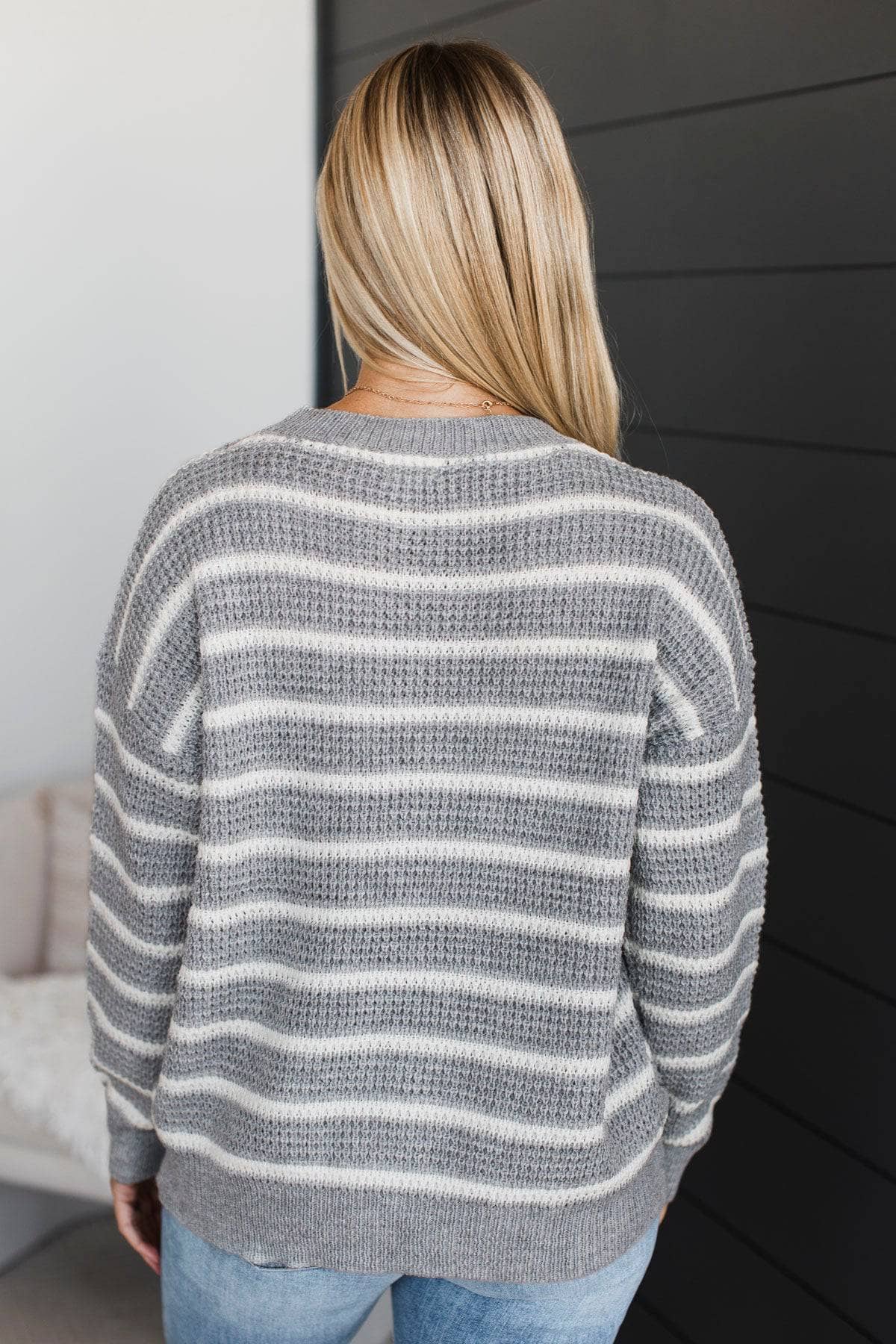 Pinch Me Moments Striped Sweater- Grey & White - Image 10