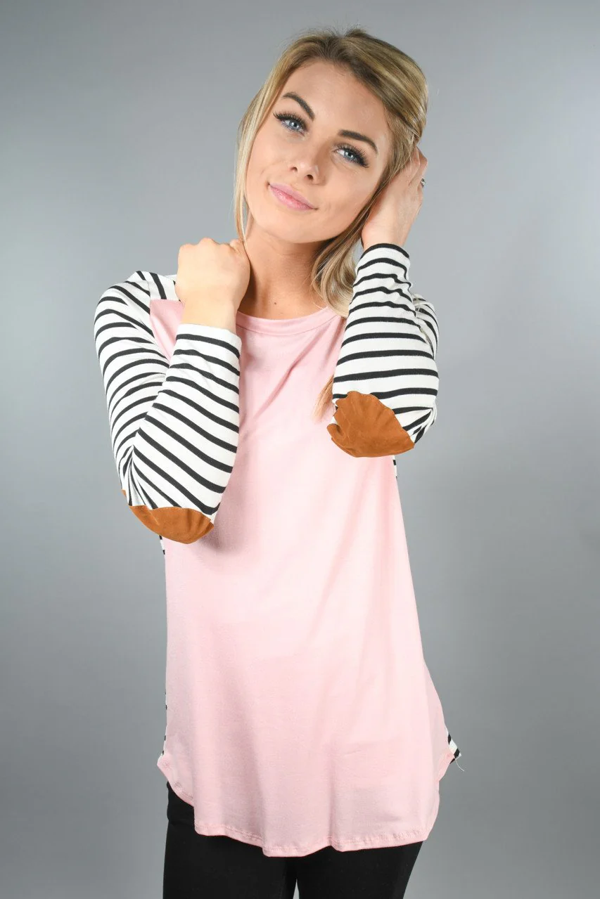 Pink and Black Elbow Patch Top - Image 2