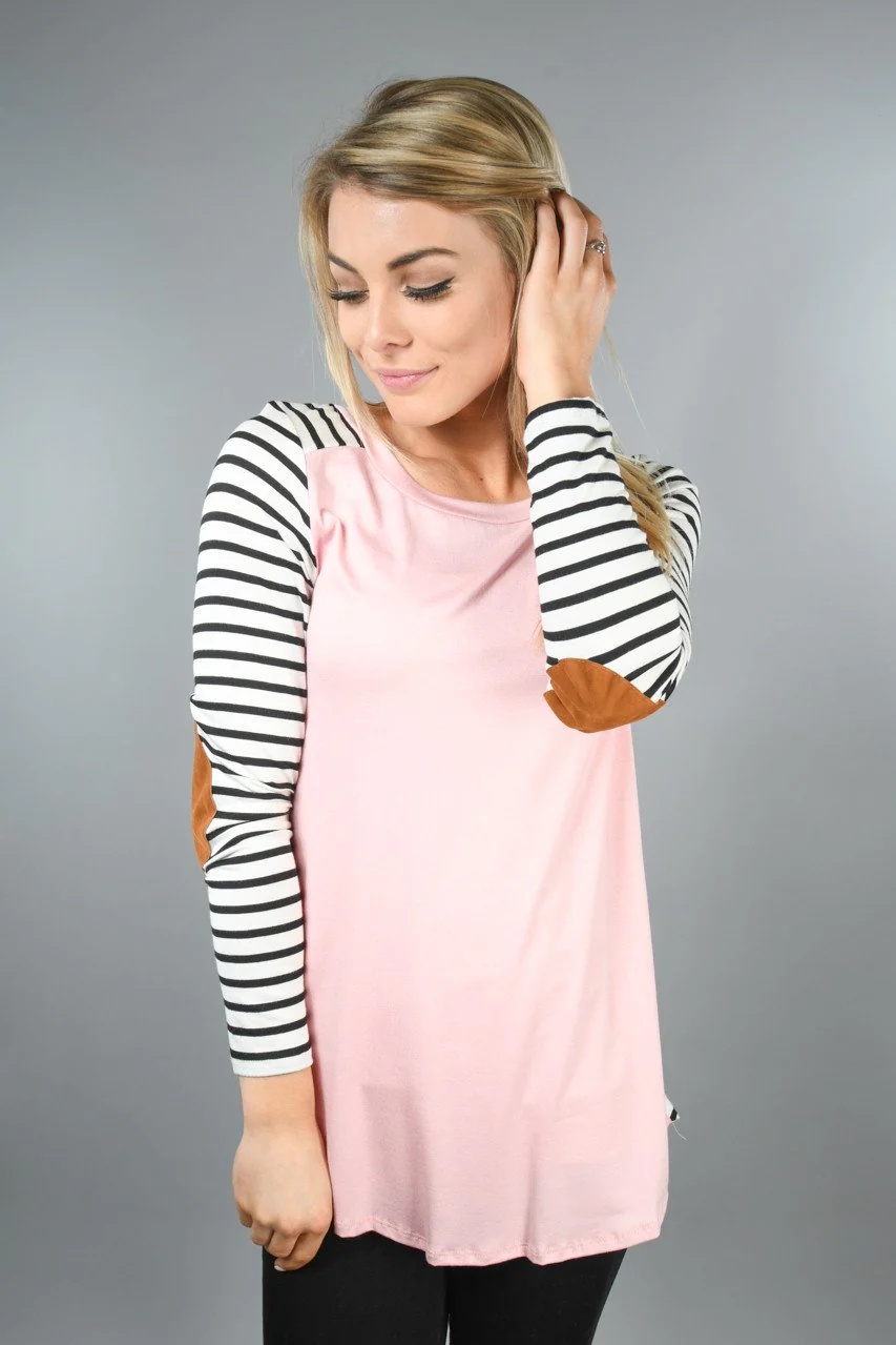 Pink and Black Elbow Patch Top - Image 3