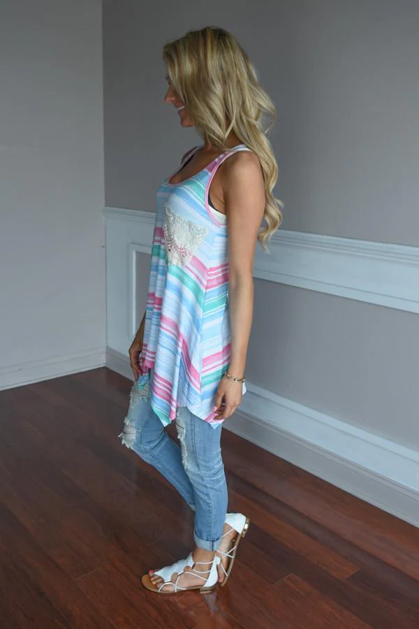 Pink & Blue Striped Pocket Top - Image 5