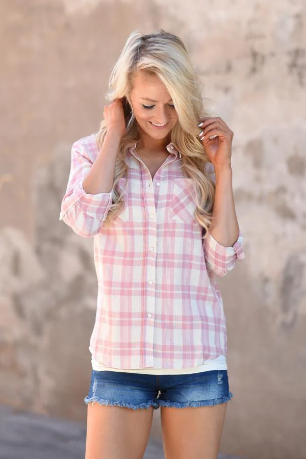Pink Plaid Button Up Top - Image 3