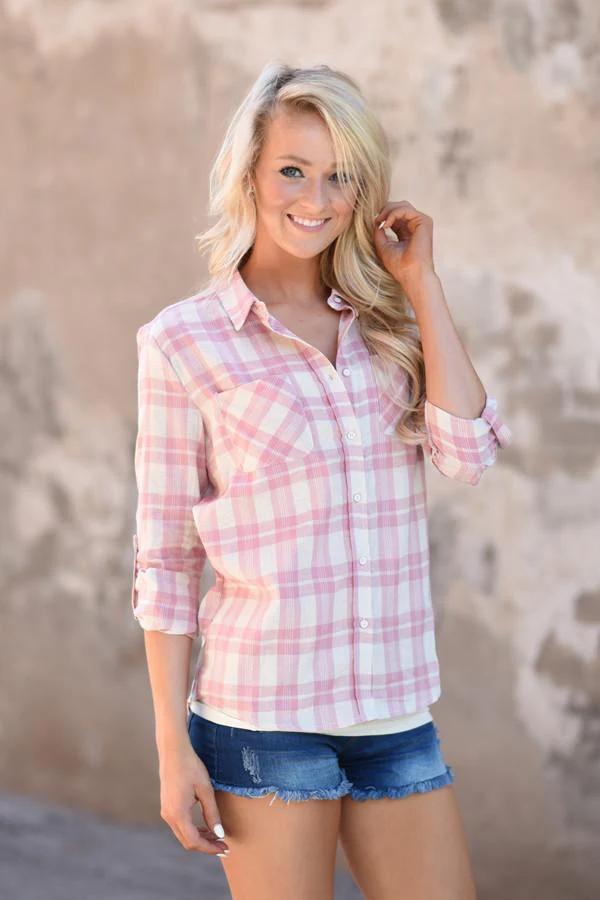 Pink Plaid Button Up Top - Image 4