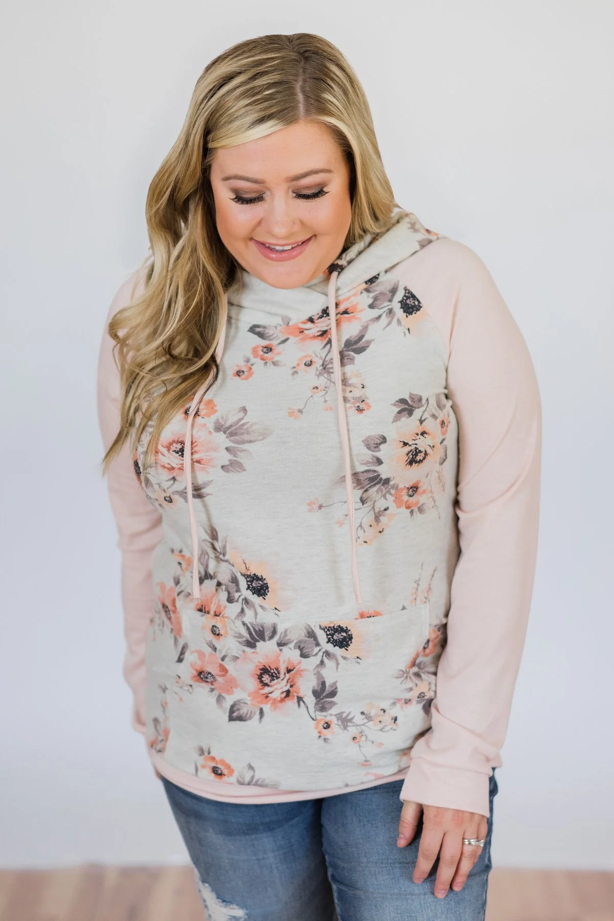 Dusty Coral Hoodie- Blush & Cream - Image 2