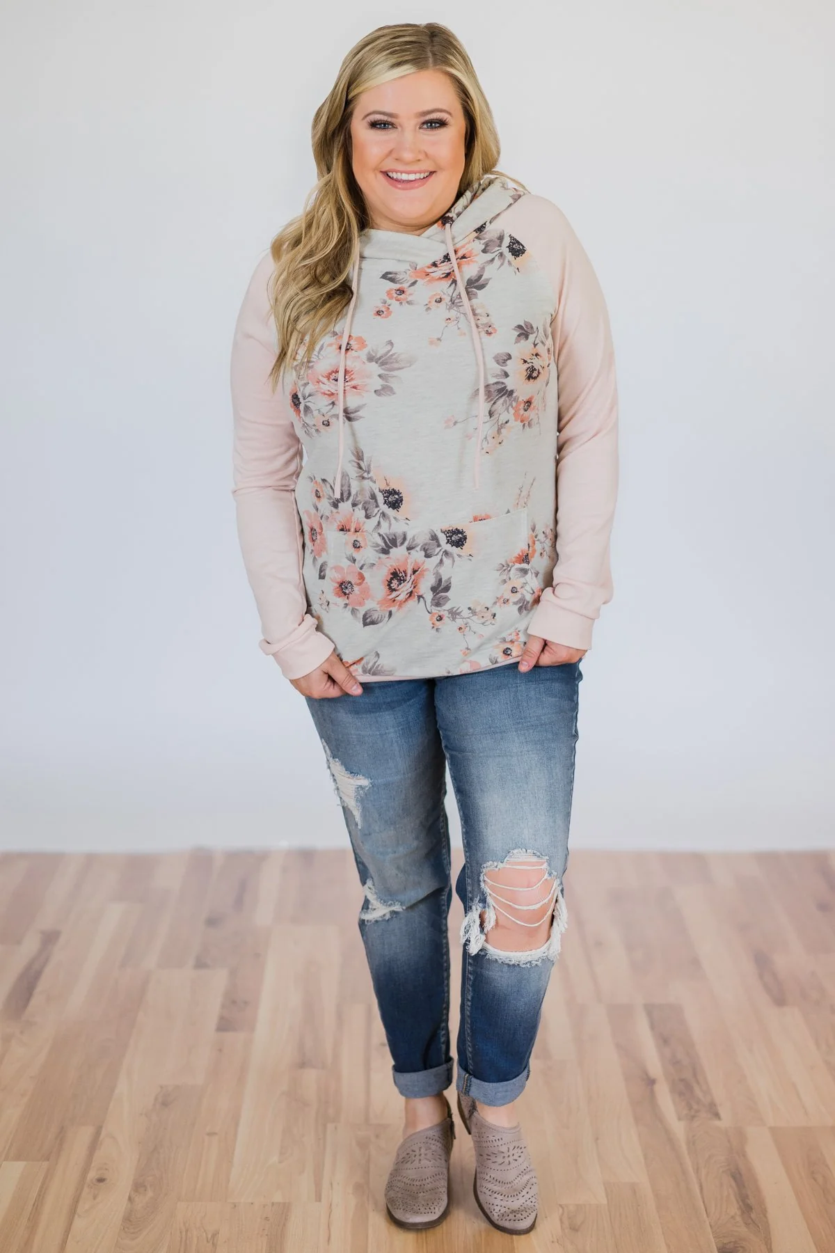 Dusty Coral Hoodie- Blush & Cream - Image 3