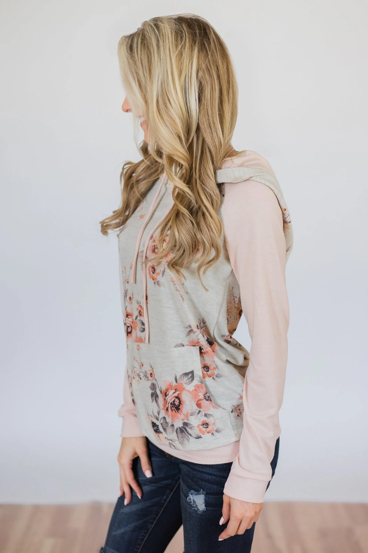 Dusty Coral Hoodie- Blush & Cream - Image 8