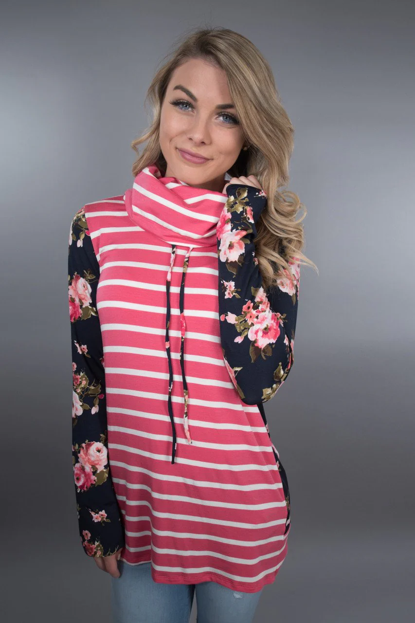 Pink Striped Cowl Neck Top - Image 3