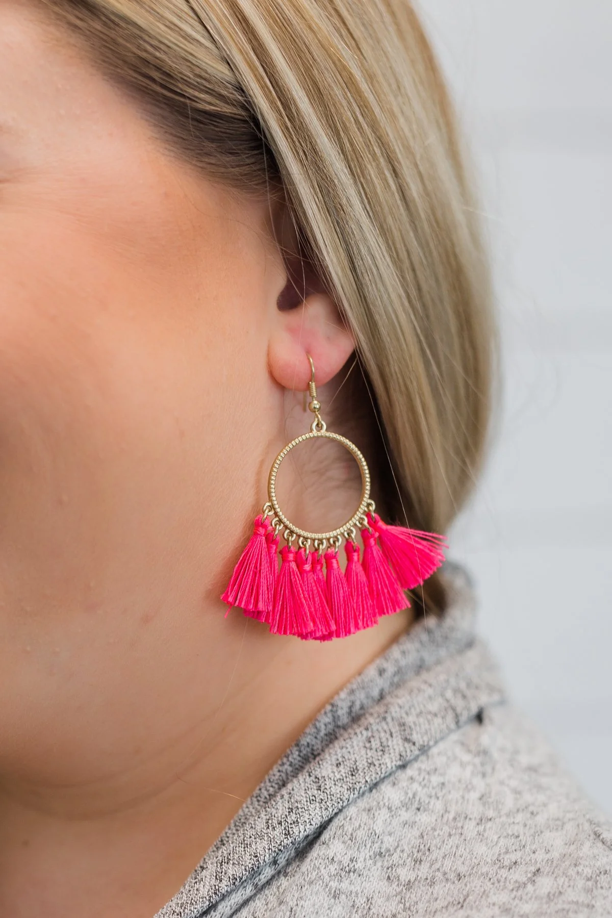 Pink Tassel Earring Set - Image 4