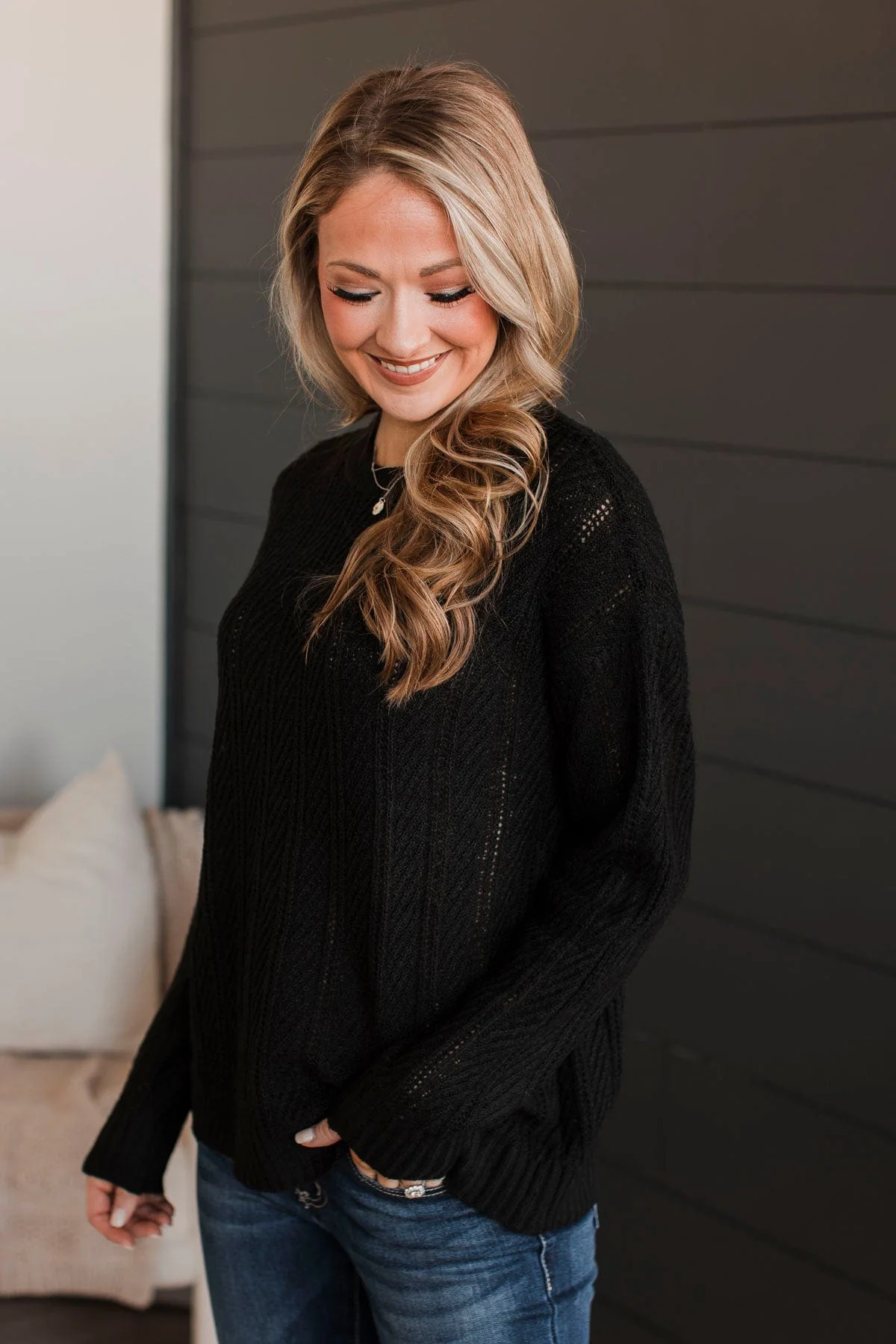 Pique Your Interest Knit Sweater- Black - Image 2