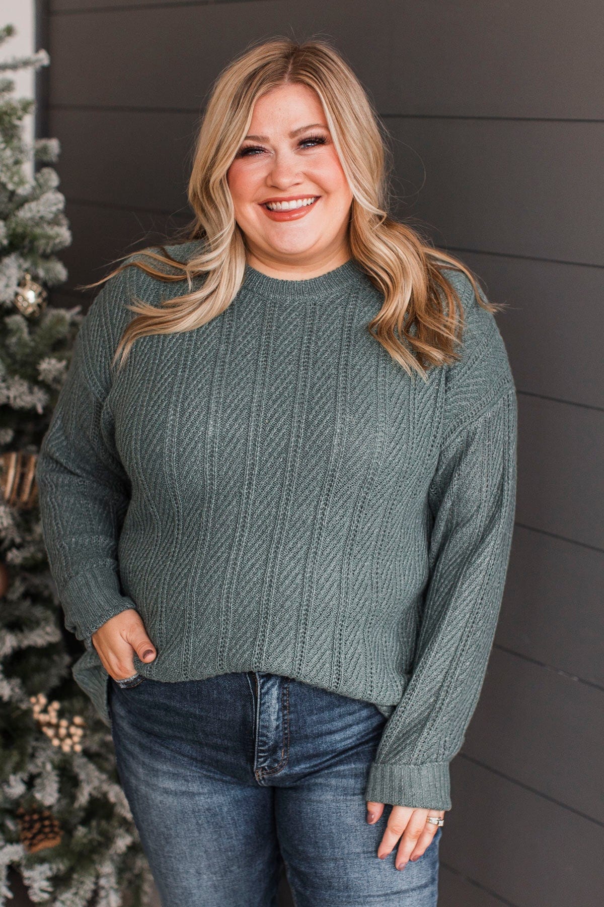 Pique Your Interest Knit Sweater- Dusty Olive - Image 4
