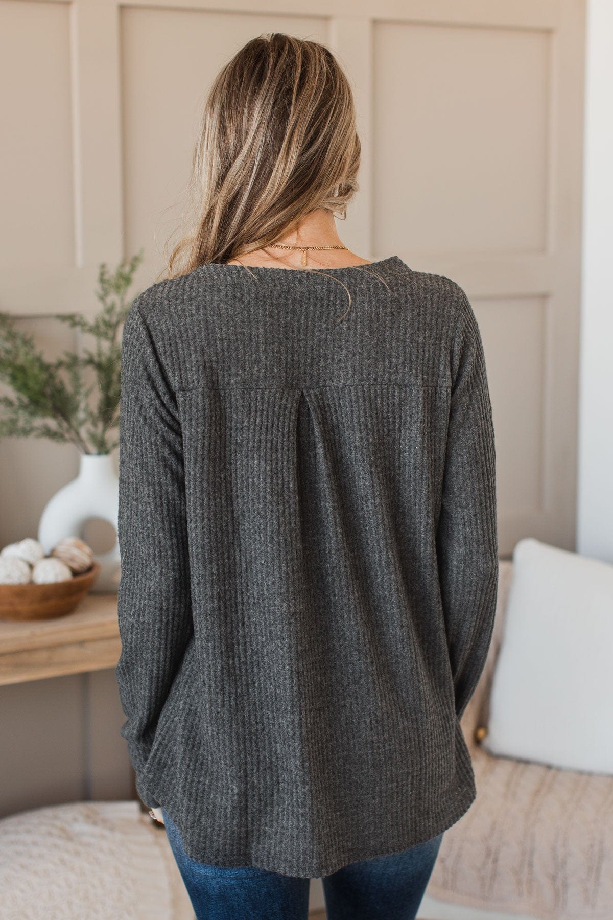 Place I Belong Waffle Knit Top- Charcoal - Image 8