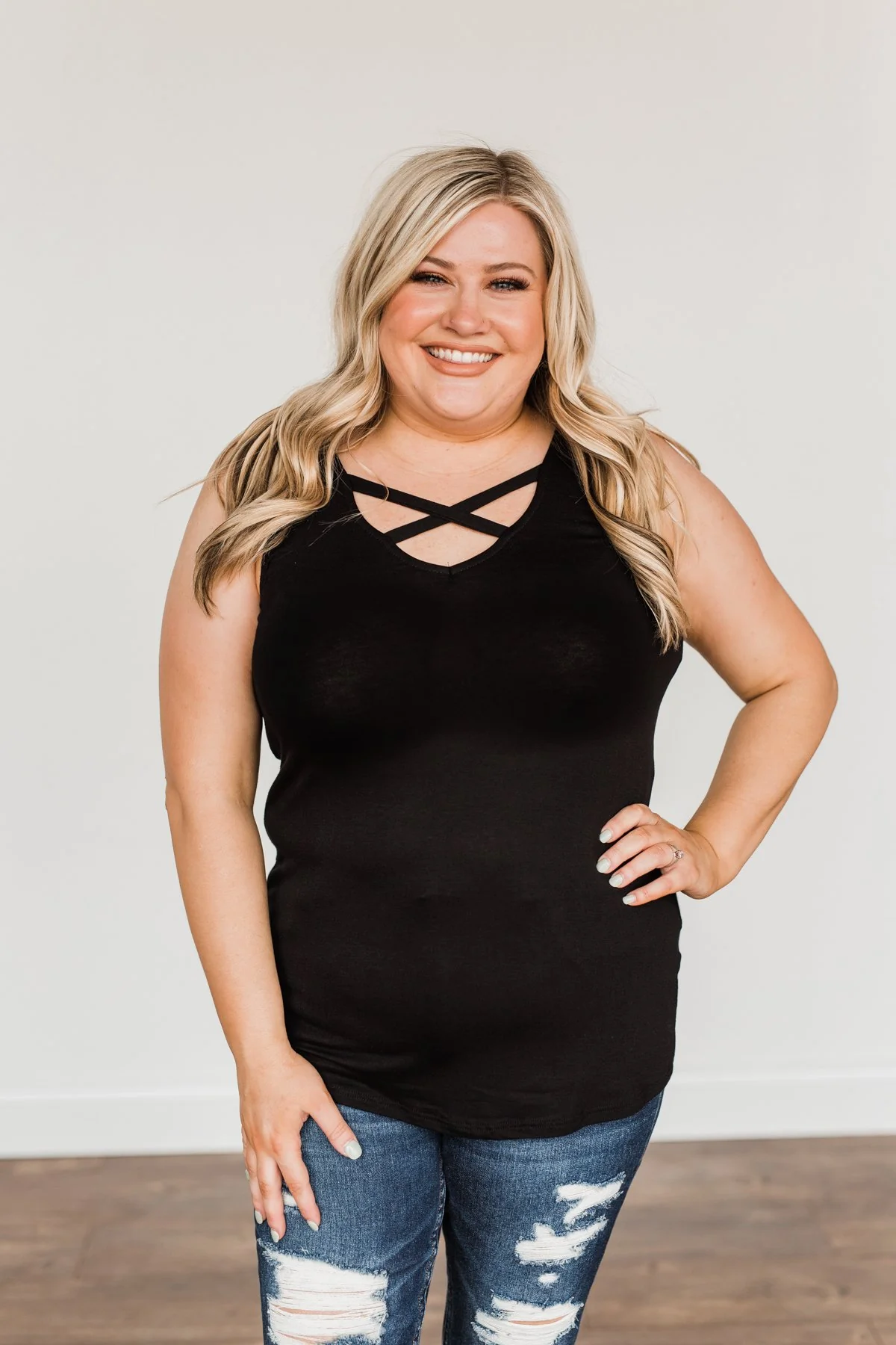Places to Go Criss Cross Tank Top- Black - Image 2