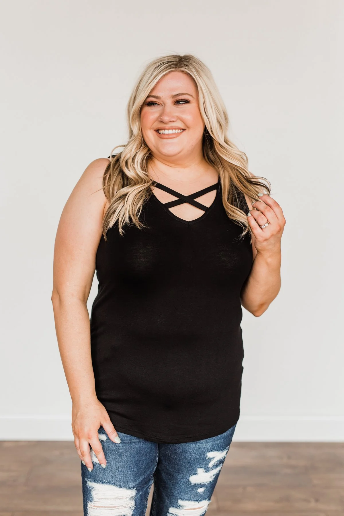 Places to Go Criss Cross Tank Top- Black - Image 4