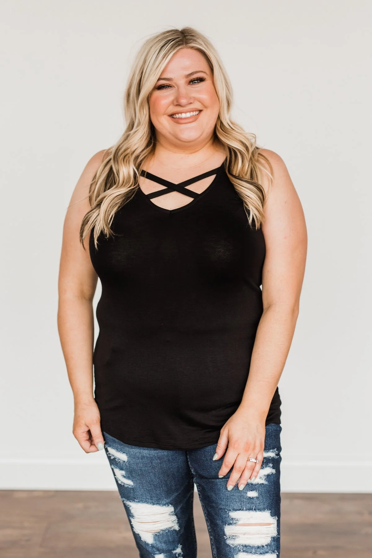 Places to Go Criss Cross Tank Top- Black - Image 6